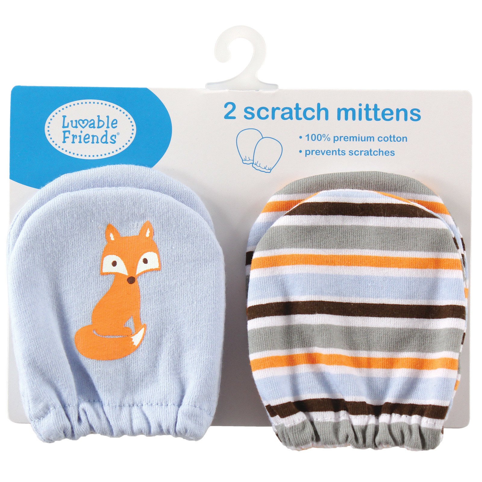 Luvable Friends Basic Scratch Mittens 2-Pack, Fox