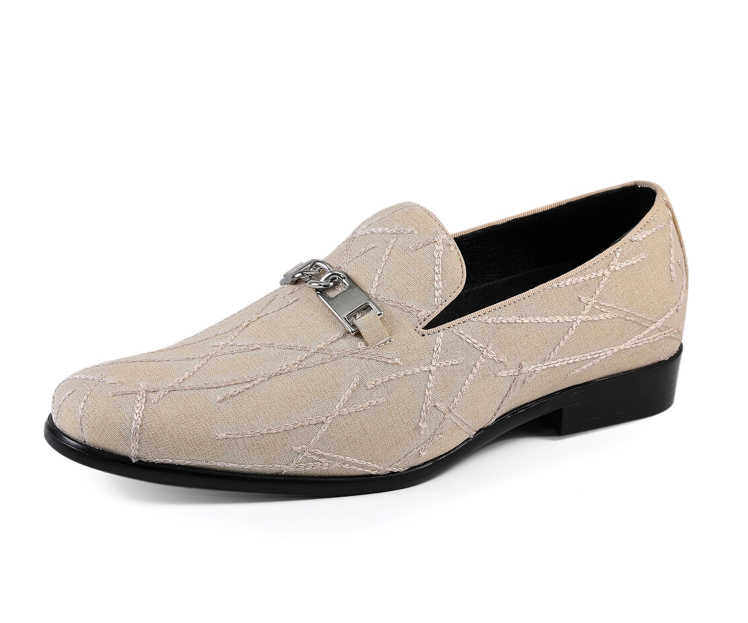 Amali Fay Velvet Men’s Slip-On Shoes with Gold Chain Ornament Dress Shoes for Men Velvet Formal Loafers for Men The Original Smoking Men Tuxedo Dress