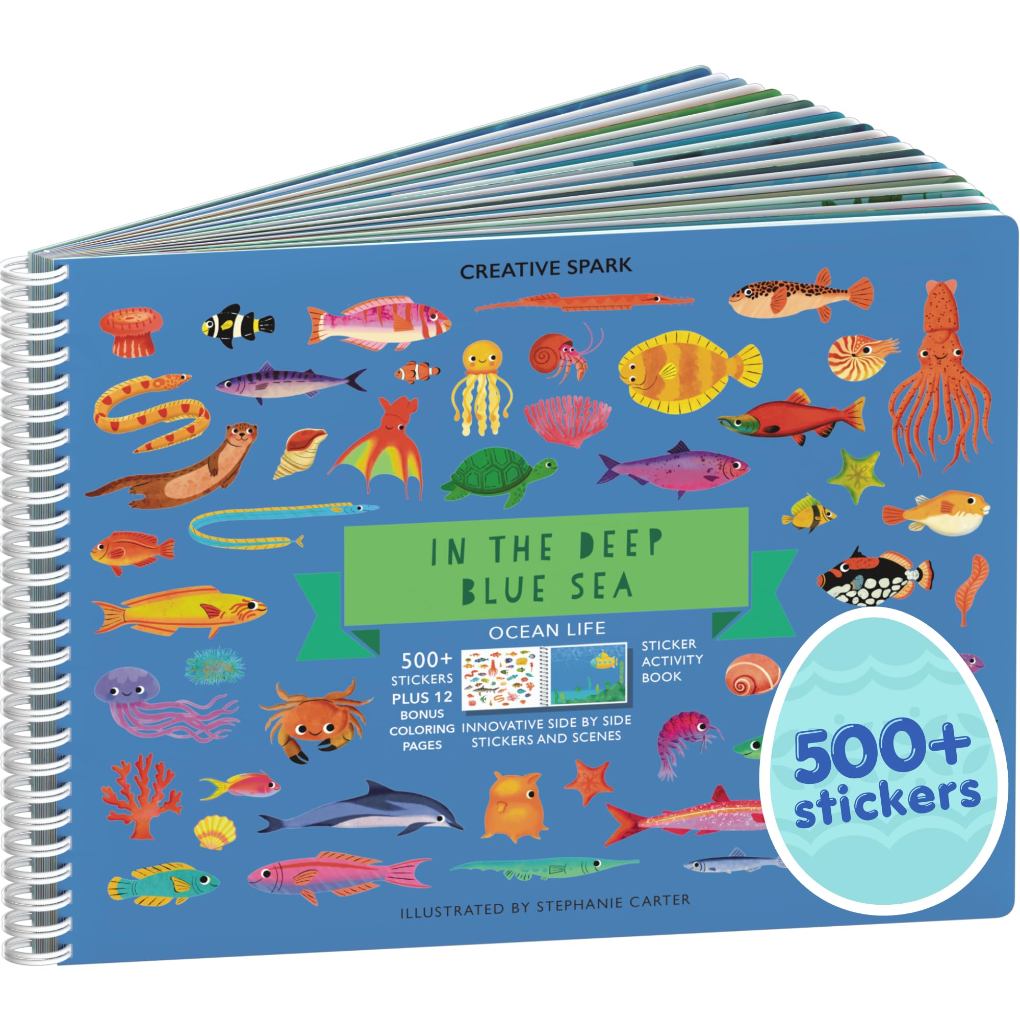 Ocean 500+ Kids Sticker Book by Cupkin Toddler Airplane Travel Activity Coloring and Sticker Book, 12 Coloring Pages 12 Scenes for Children's of 2-8 Years, Easter Gifts for Kids