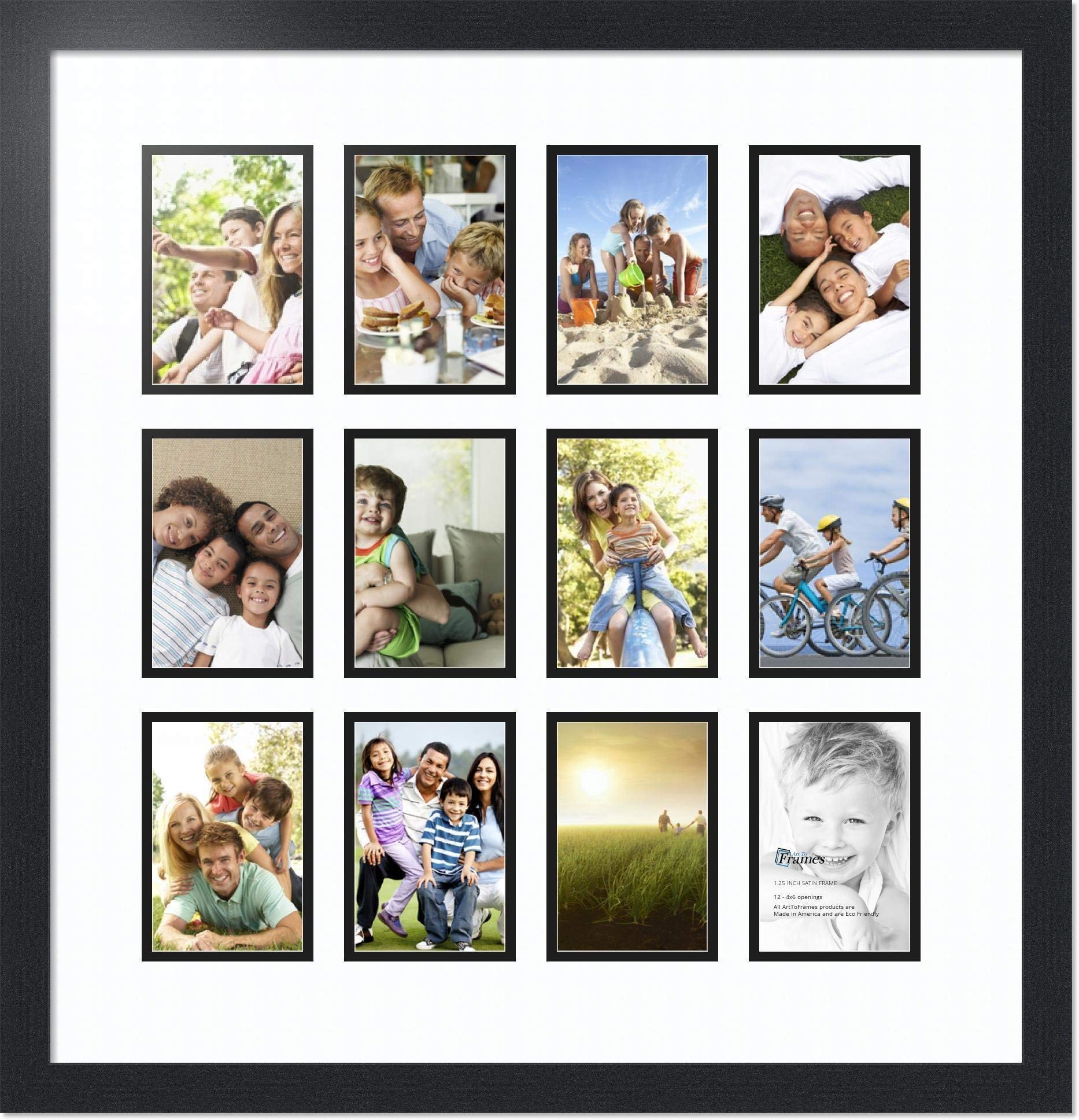 ArtToFrames Collage Photo Frame Double Mat with 12 - 4x6 Openings and Satin Black Frame