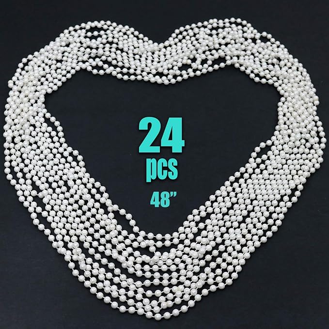 GIFTEXPRESS 24 PCS White Pearl Bead Necklaces, Bulk Faux
