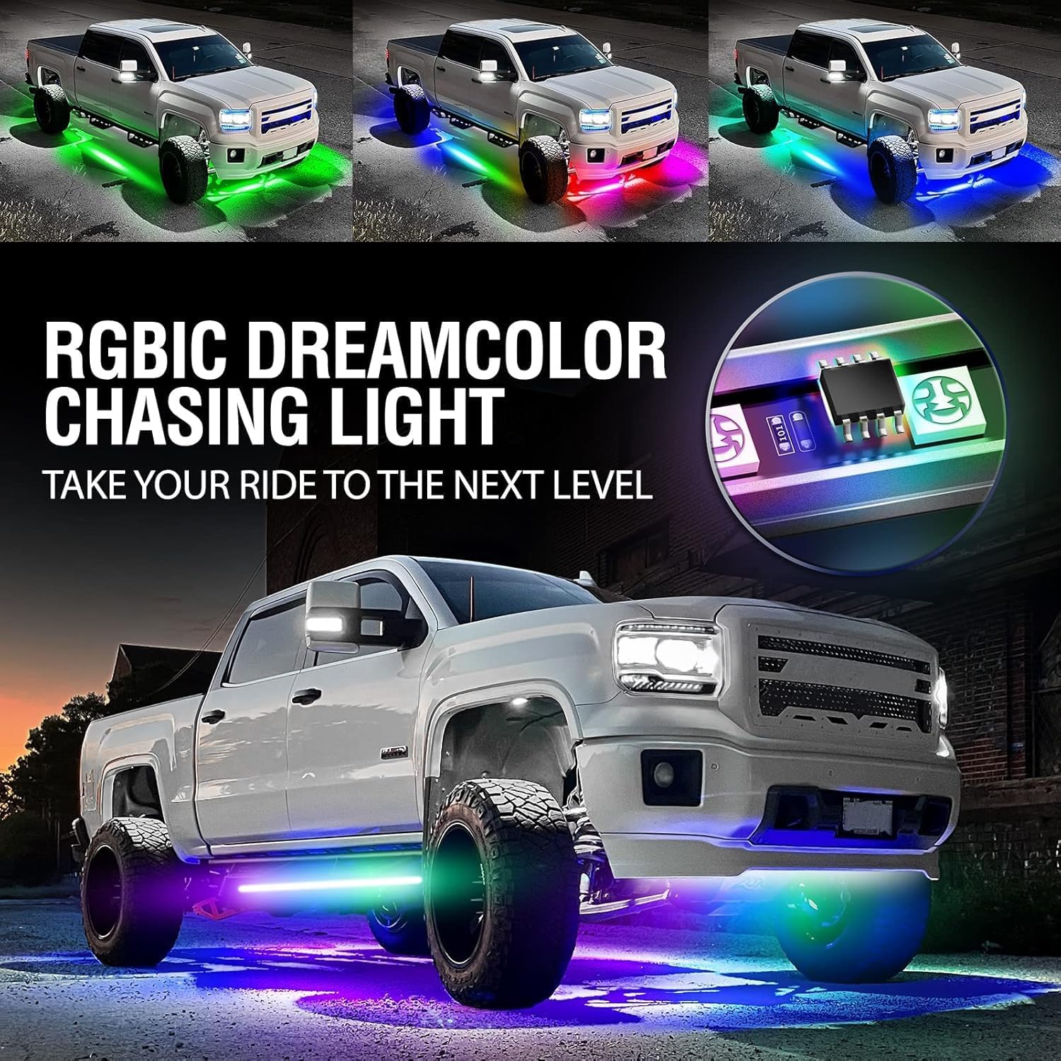 OPT7 Grille Lights & Rock Lights & DreamColor Underglow Truck Bundle Kit with App & Remote Control, Waterproof Rigid Aluminum Light Bar, RGB-IC Multicolor Modes, Tacoma F150 Tundra Decoration