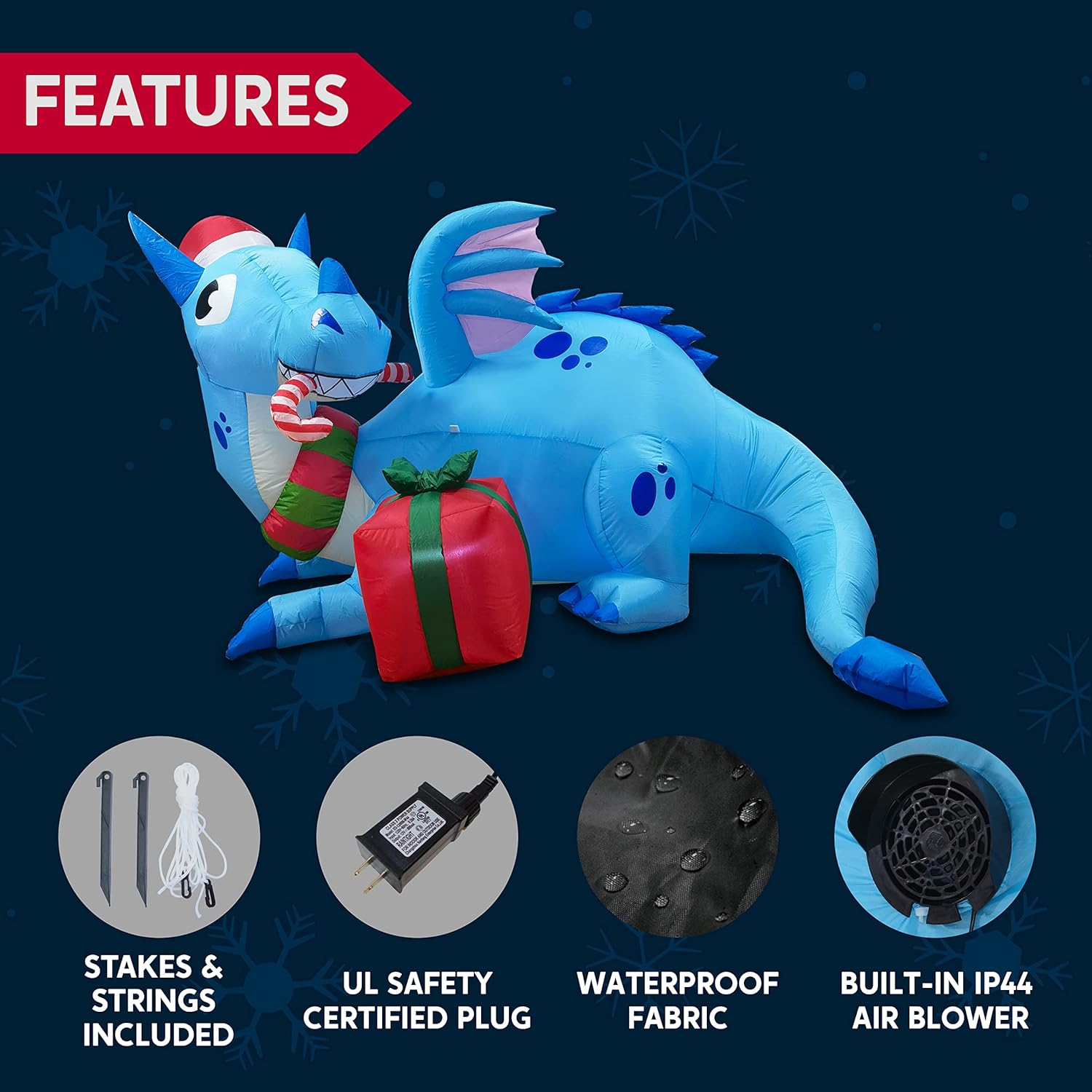 Joiedomi 6 FT Long Christmas Inflatable Dragon Outdoor Decoration, Christmas Blow Up Yard Decorations with Build-in LEDs, Xmas Inflatables Blow Up Dragon for Outside Lawn Garden Party Decor