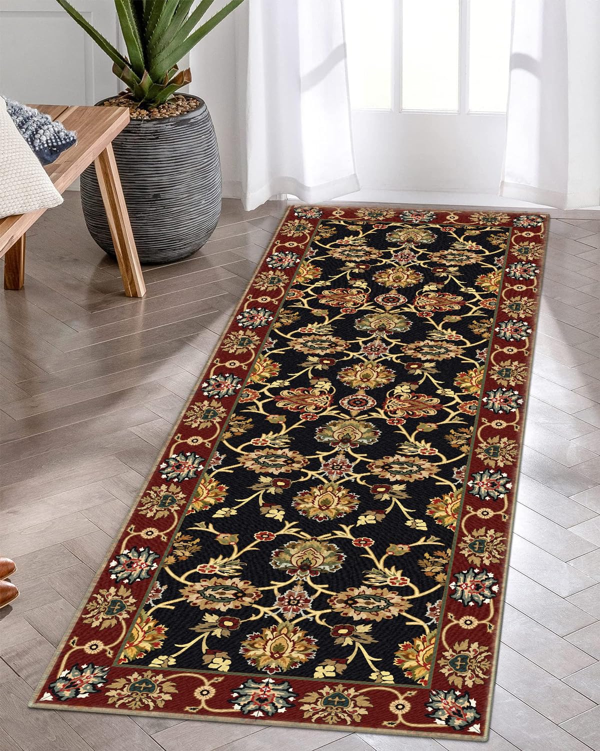 ishro home 3D Printed Bedside Runner Carpet Anti Skid for Home/Kitchen/Kitchen/Living Area/Office Entrance. (Gul Noir, 22 X 55 Inches)-image-20