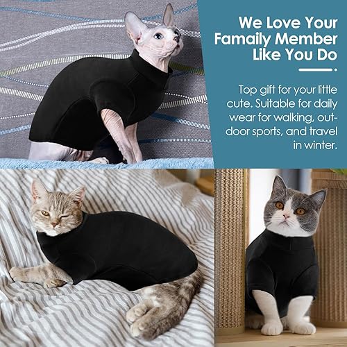 Miniatura 5 de SUNFURA Suéter de cuello alto para gato, camisa de gatos Sphynx, suéteres sin pelo con mangas, cálido y suave para gatitos, pijama de invierno para