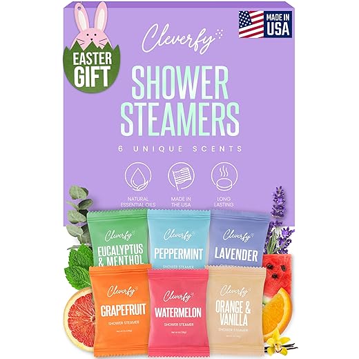 Cleverfy Shower Steamers Aromatherapy - Easter Basket Stuffers for Teens and Adults - Easter Gifts for Women and Men, Girls and Boys - Mothers Day Gifts for Mom - 6 Tablets