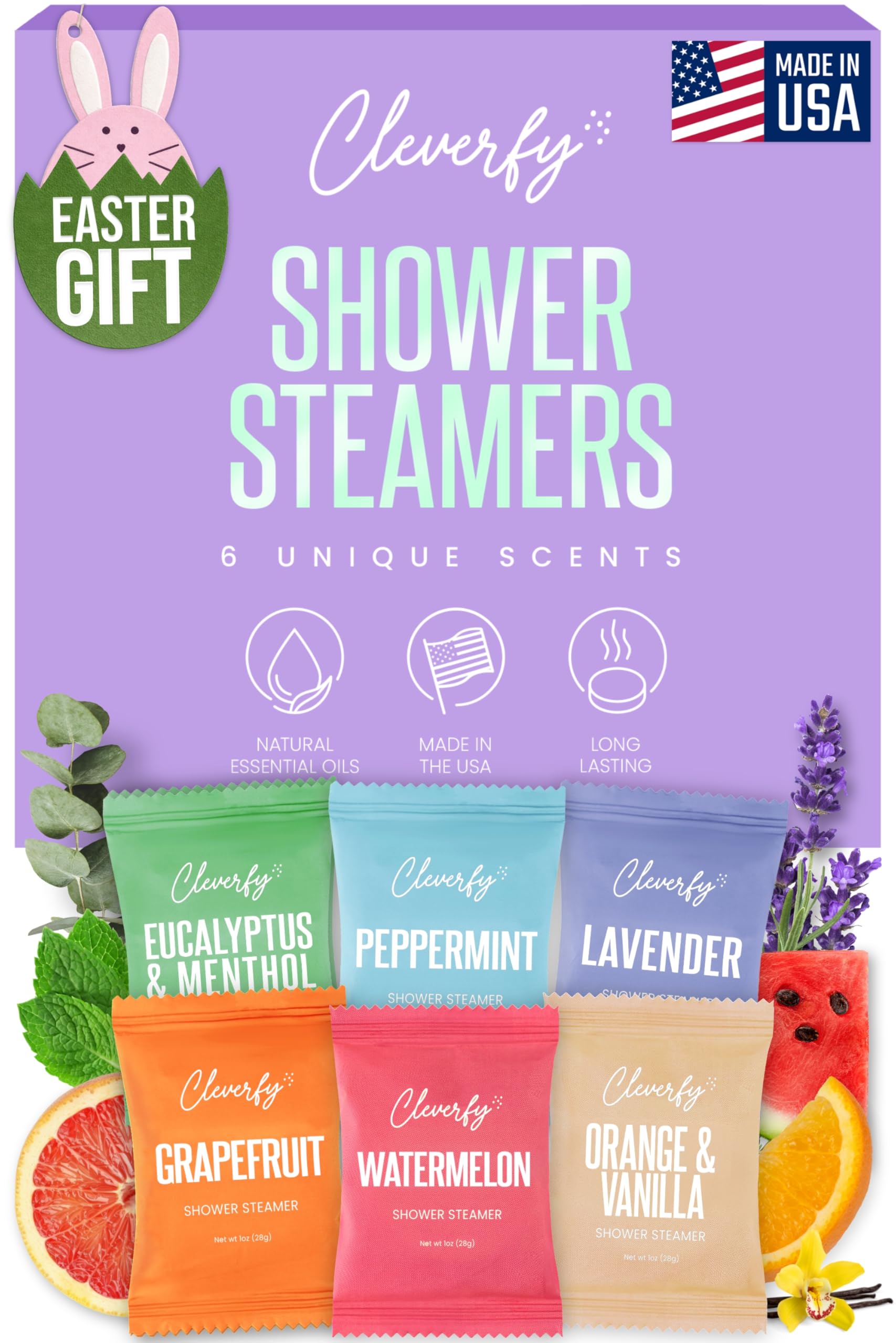 Cleverfy Shower Steamers Aromatherapy - Easter Basket Stuffers for Teens and Adults - Easter Gifts for Women and Men, Girls and Boys - Mothers Day Gifts for Mom - 6 Tablets