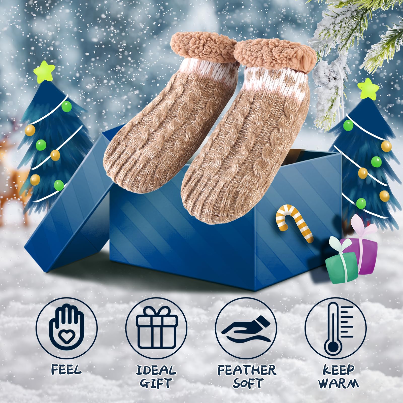 Calcetines Antideslizantes Hombre Calcetines para hombre con forro polar para el invierno cálidos y con suela antideslizante