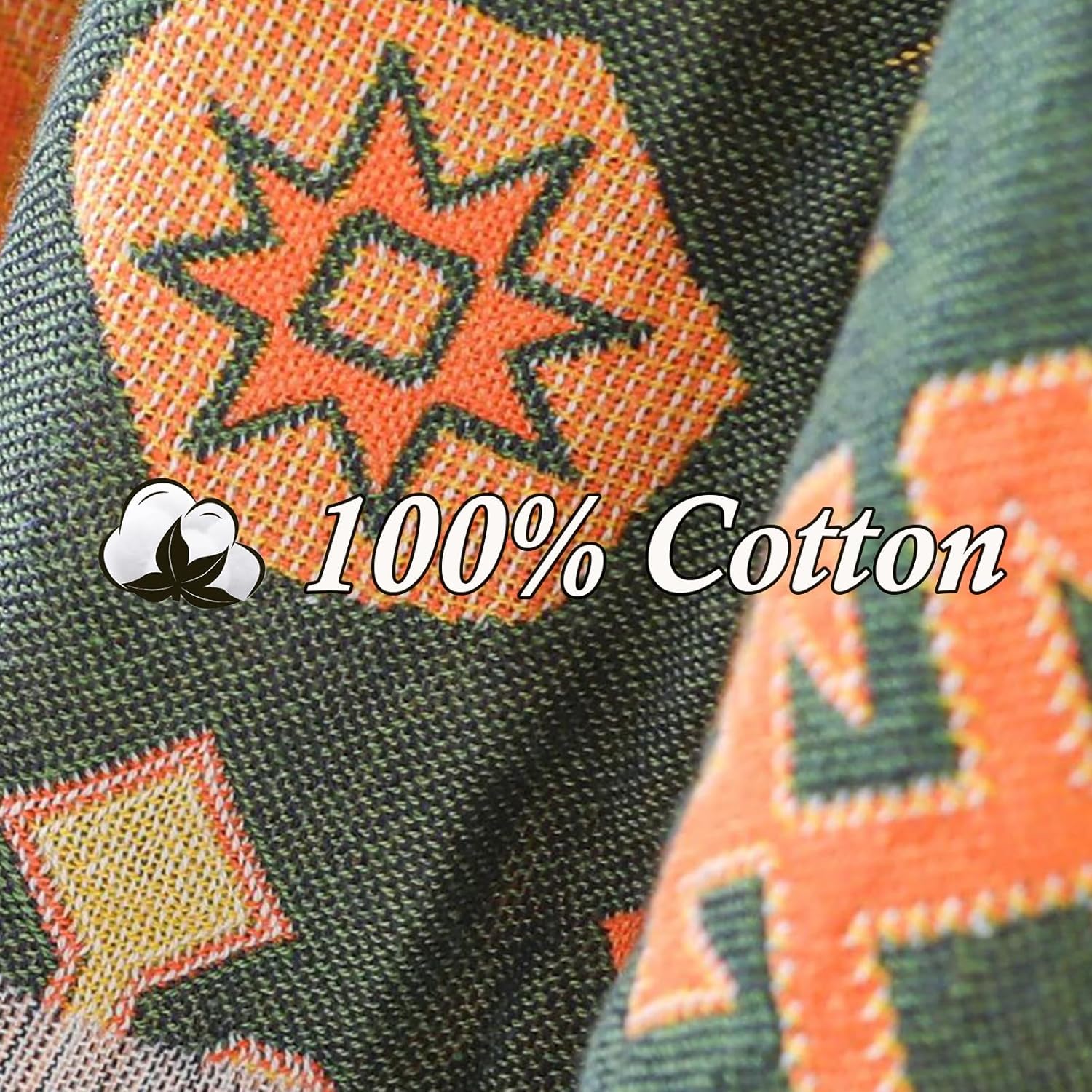 Snycler Boho Throw Blanket, 100% Cotton Soft Luxury Throw Rustic Quilt, 60"x80" Floral Printed Farmhouse Decor Bed Summer Blankets, All Season Rustic Reversible Bohemian Throw for Bed - Orange - Image 3