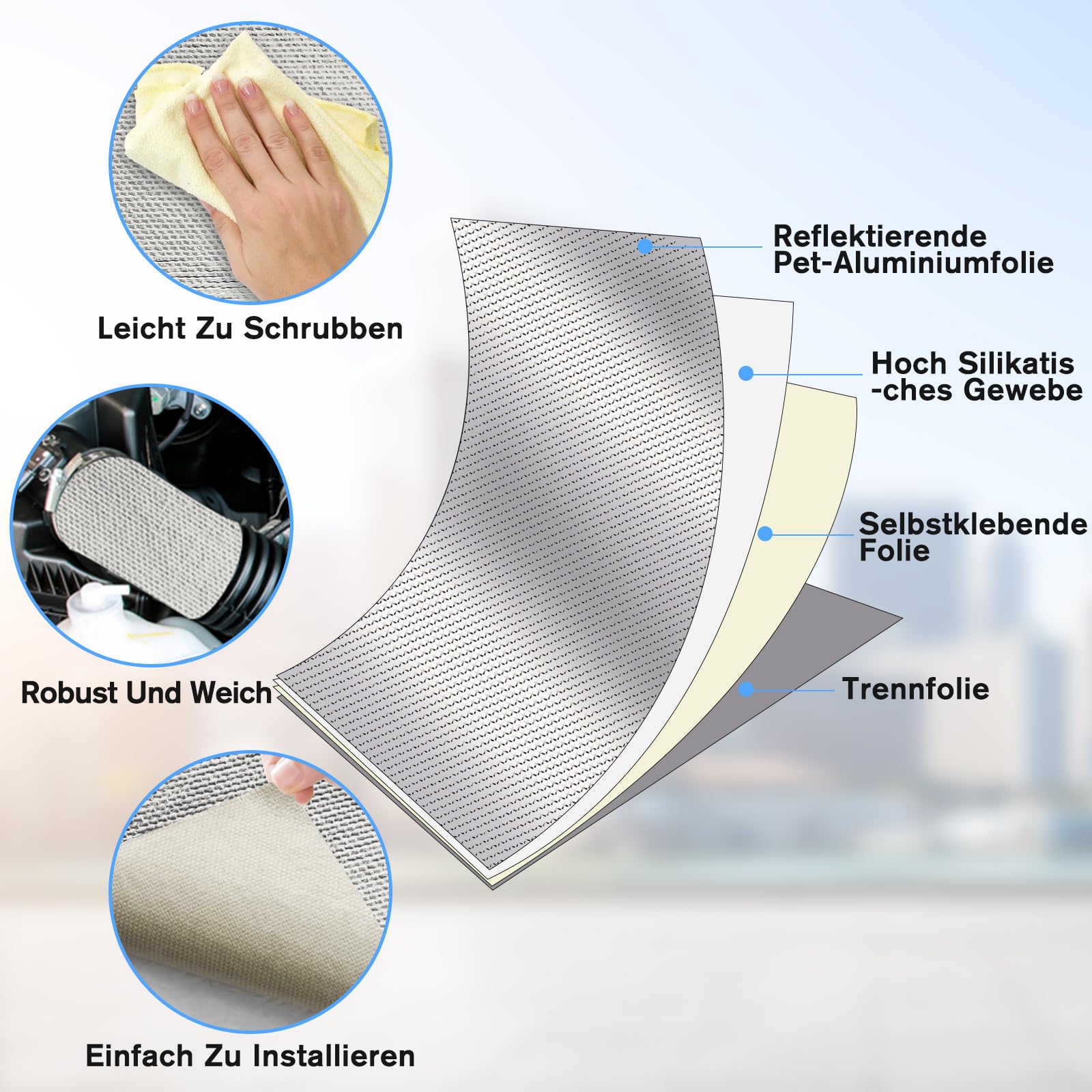 Lámina de aluminio ultra gruesa extra fuerte, lámina aislante para calefacción compuesta de un tejido con alto contenido de silicato, esterilla de protección contra el calor, autoadhesiva,
