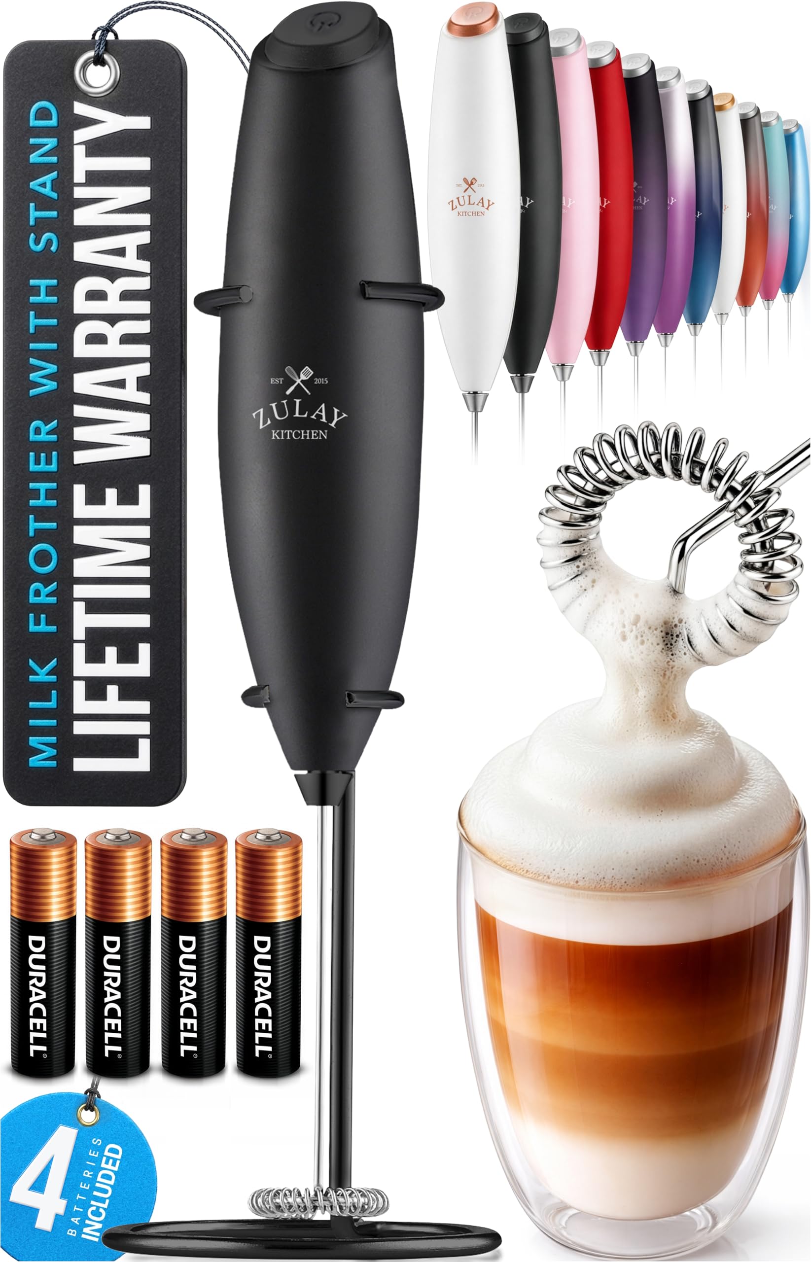 Amazon.com: Zulay Kitchen Powerful Milk Frother Wand With Duracell