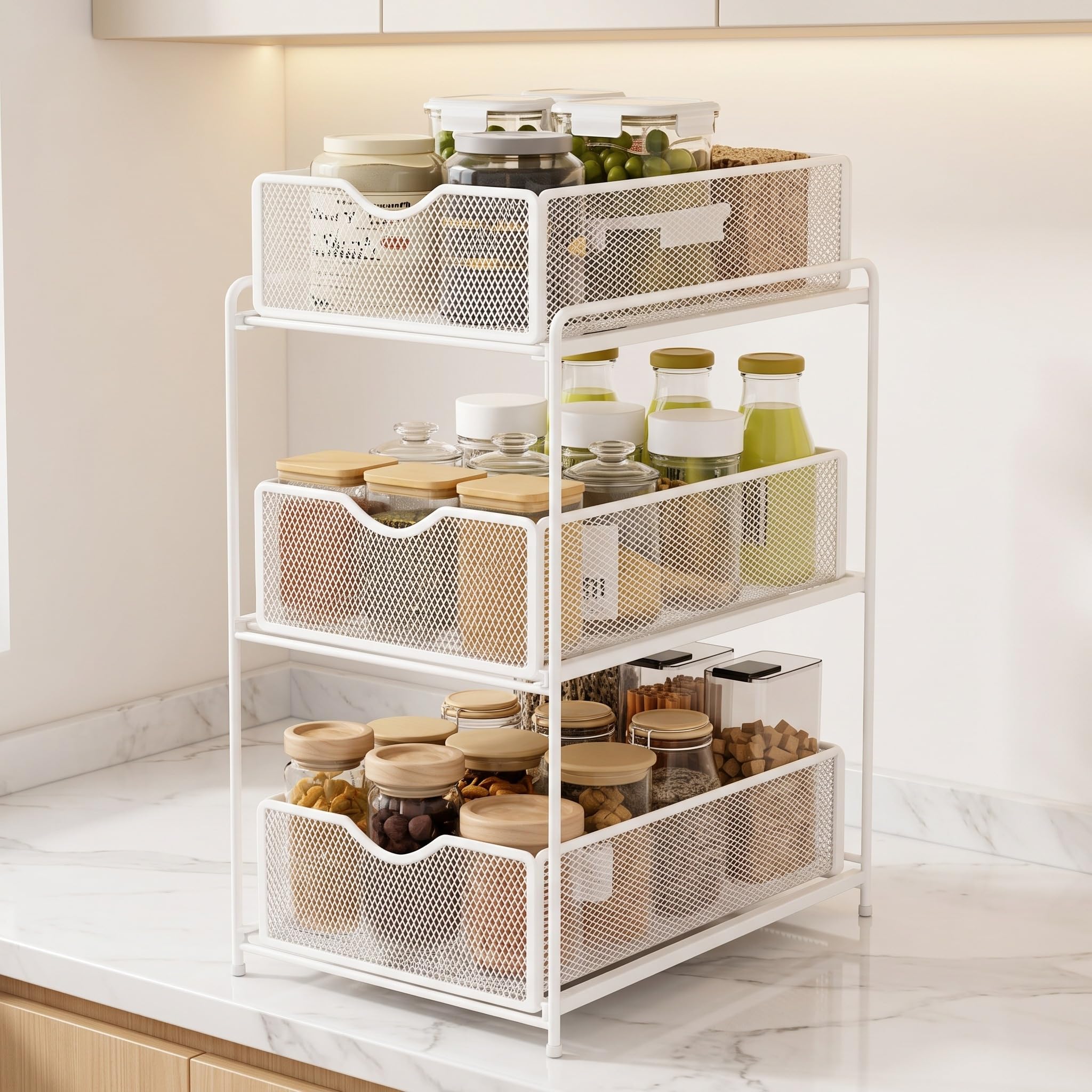 3 Tier Pull Out Cupboard Organiser with Sliding Drawers