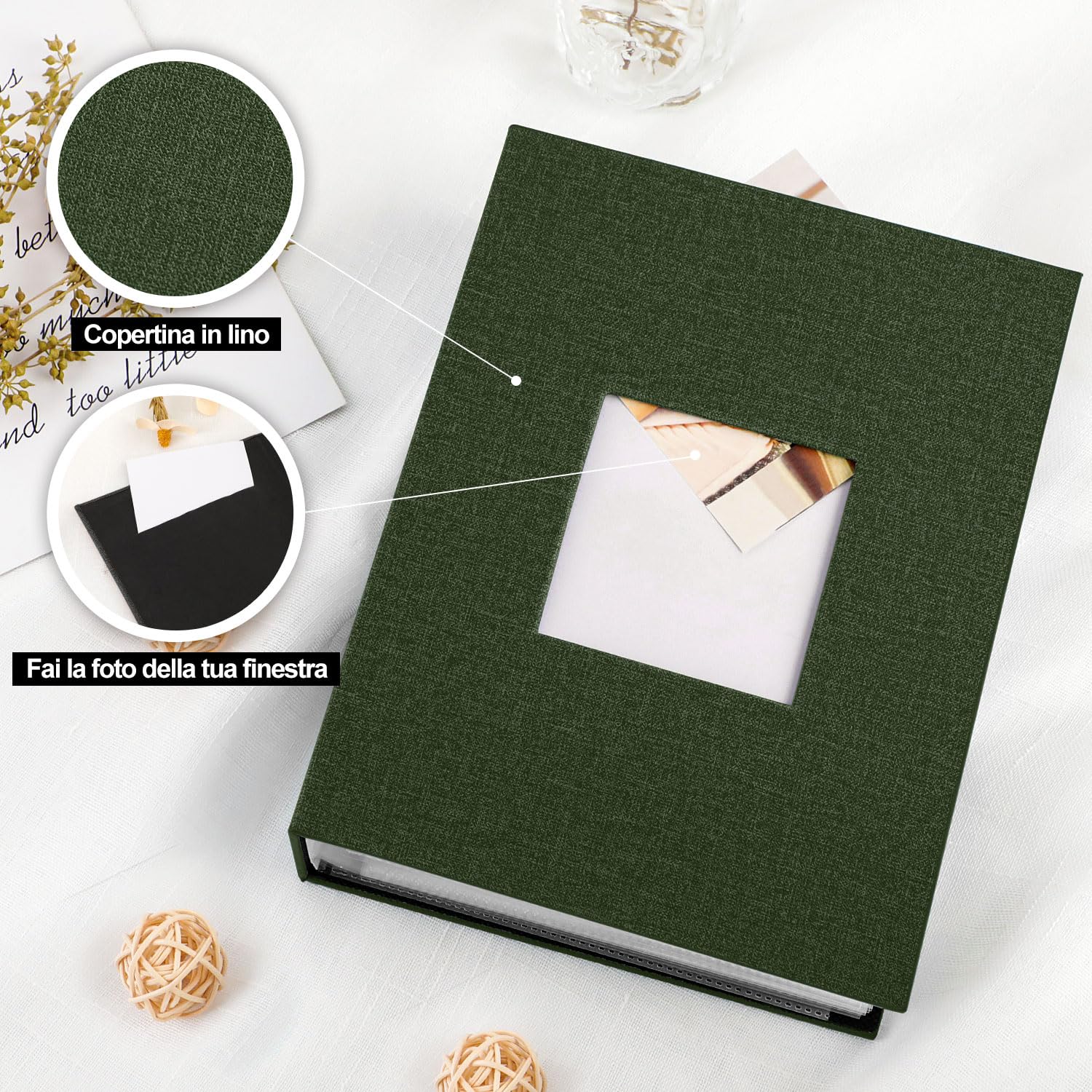 Lanpn Album Fotografico 10x15 200 con Tasche 2 Confezioni, Biancheria Porta Foto Album Portafoto Orizzontali 10x15cm Tascabile Tasca Verde