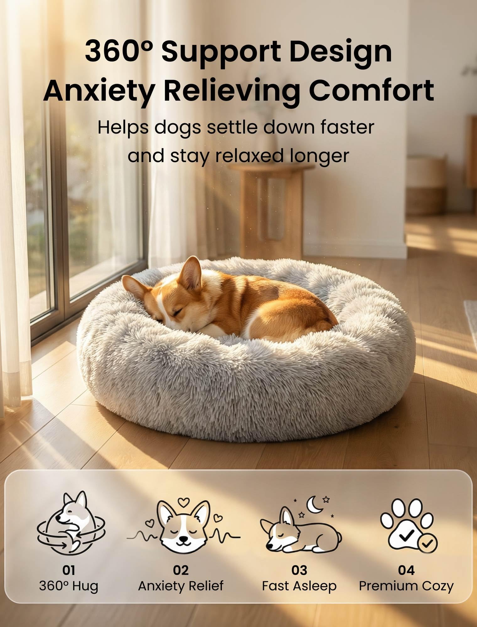 Cuccia per cani con rivestimento rimovibile: soffice letto ortopedico per cani e gatti, non perde pelo, morbido cuscino in pelliccia sintetica per comfort e sostegno, lavabile, a ciambella, anti-ansia