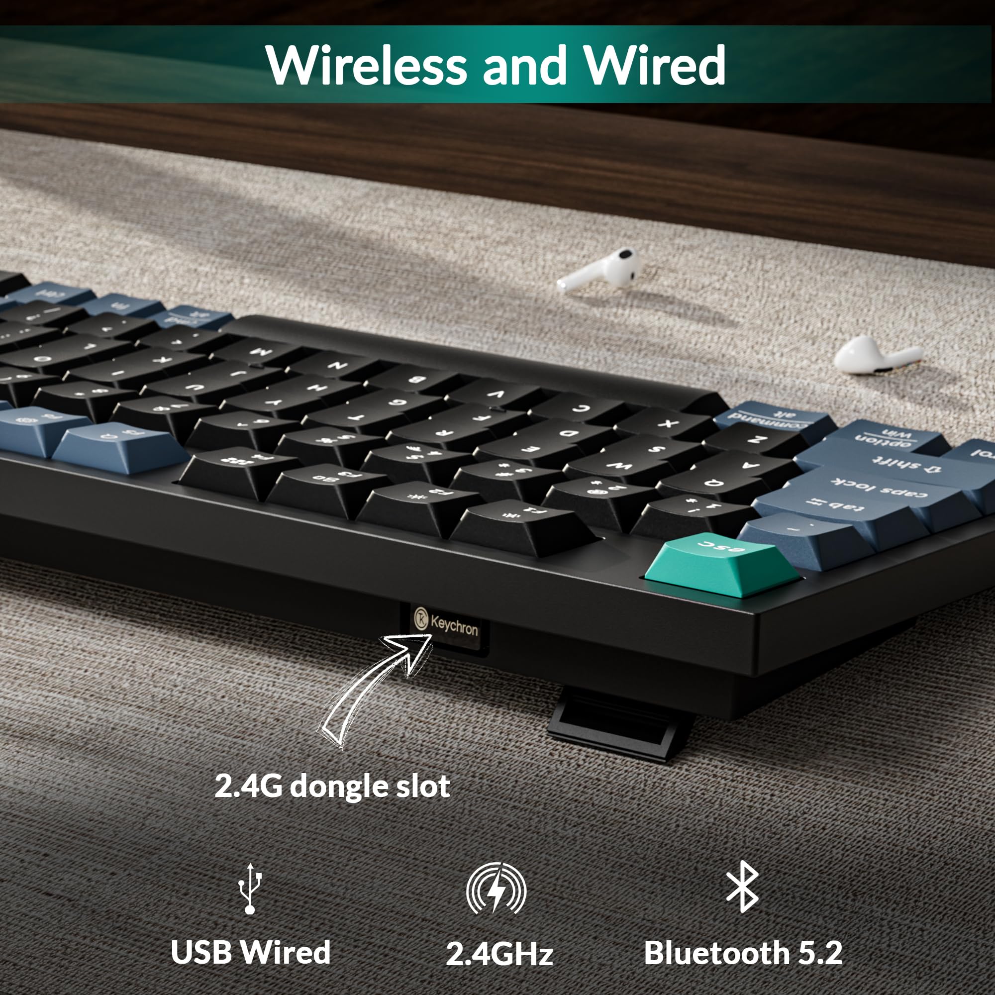 Keychron B31 Wireless Silent Keyboard, 75% Layout Quiet Typing Custom Programmable, 2.4 GHz/Bluetooth/Wired Ergonomic Support Compatible for Mac Windows Linux - Deep Black — view 5