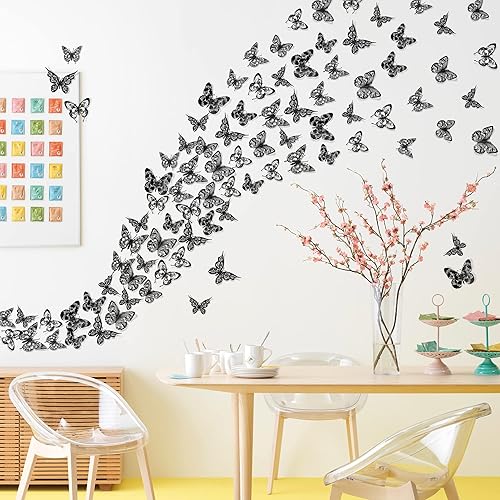 Miniatura 7 de 60 calcomanías de pared con diseño vintage de mariposas huecas 3D doradas, calcomanías de pared de mariposas doradas, para bricolaje, extraíble, 5