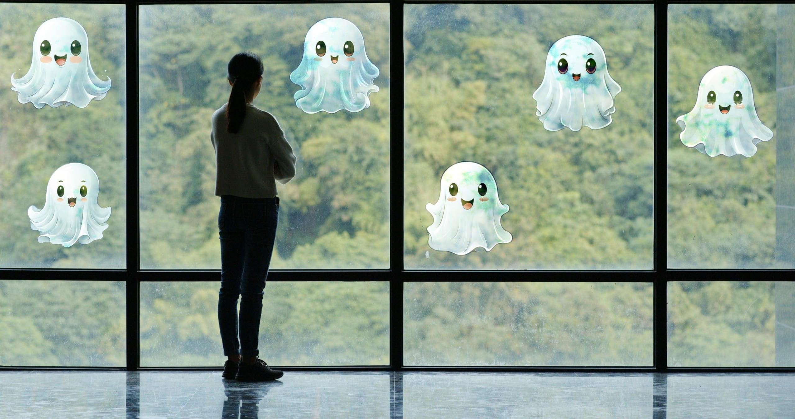 12 x zestaw naklejek na okno z matowym duchem - wytrawione Halloween urocze dekoracje kalkomanie 12