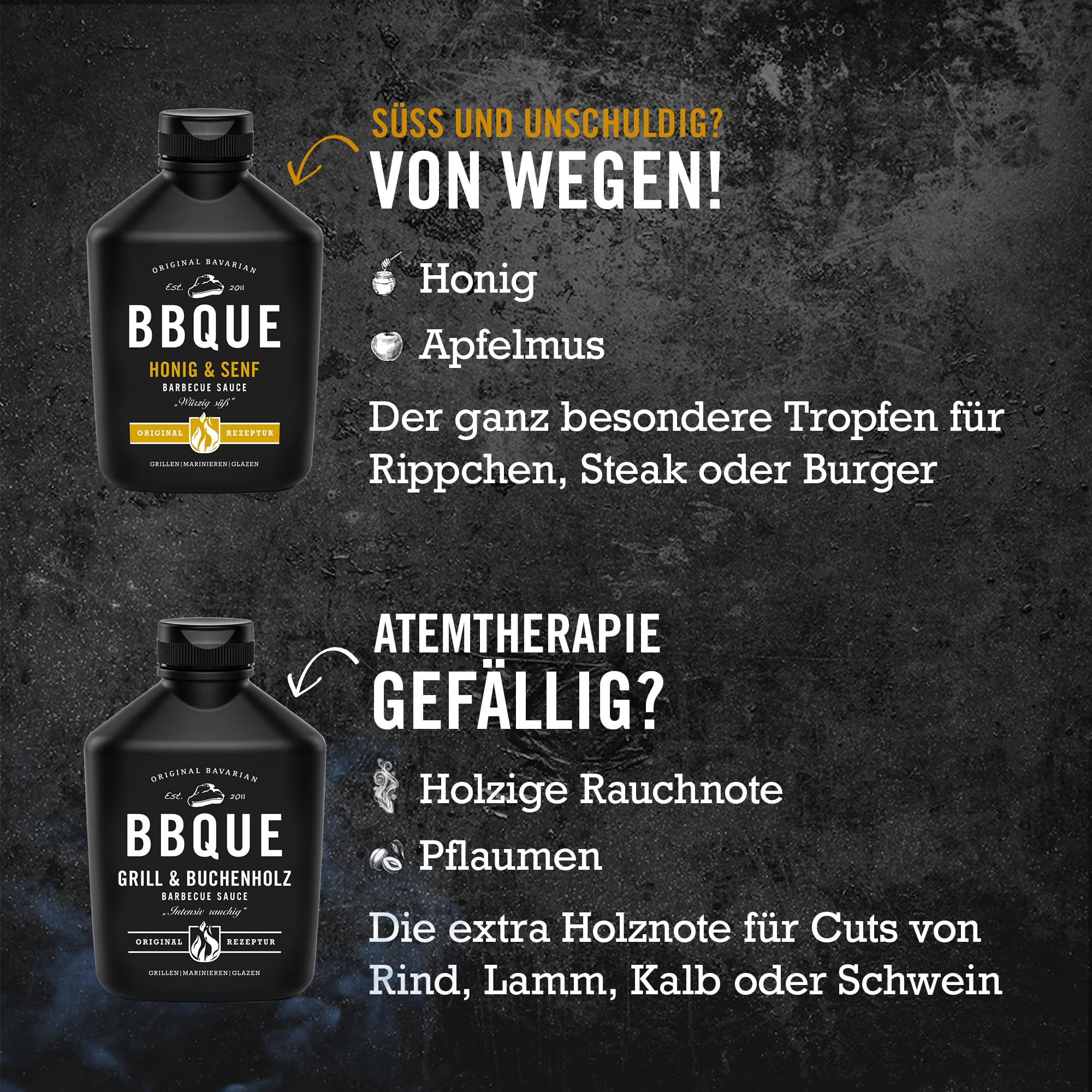 BBQUE – BBQ-Saucen Set "Furious 5" Squeeze-Flaschen 5x400 ml – Barbecuesaucen Bundle (Original, Grill & Buchenholz, Chili & Kren, Bacon, Honig & Senf) – Ideal zum Grillen, für Marinaden & als Dip