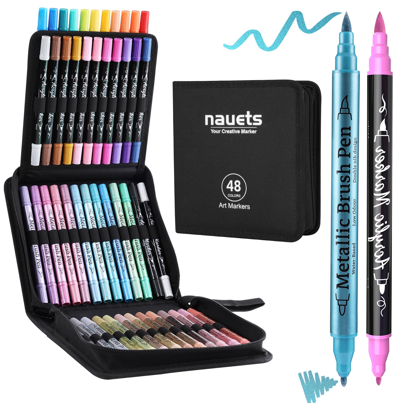 nauets 48 Pack Metallic & Acrylic Paint Markers Set - drawing | Mubboo