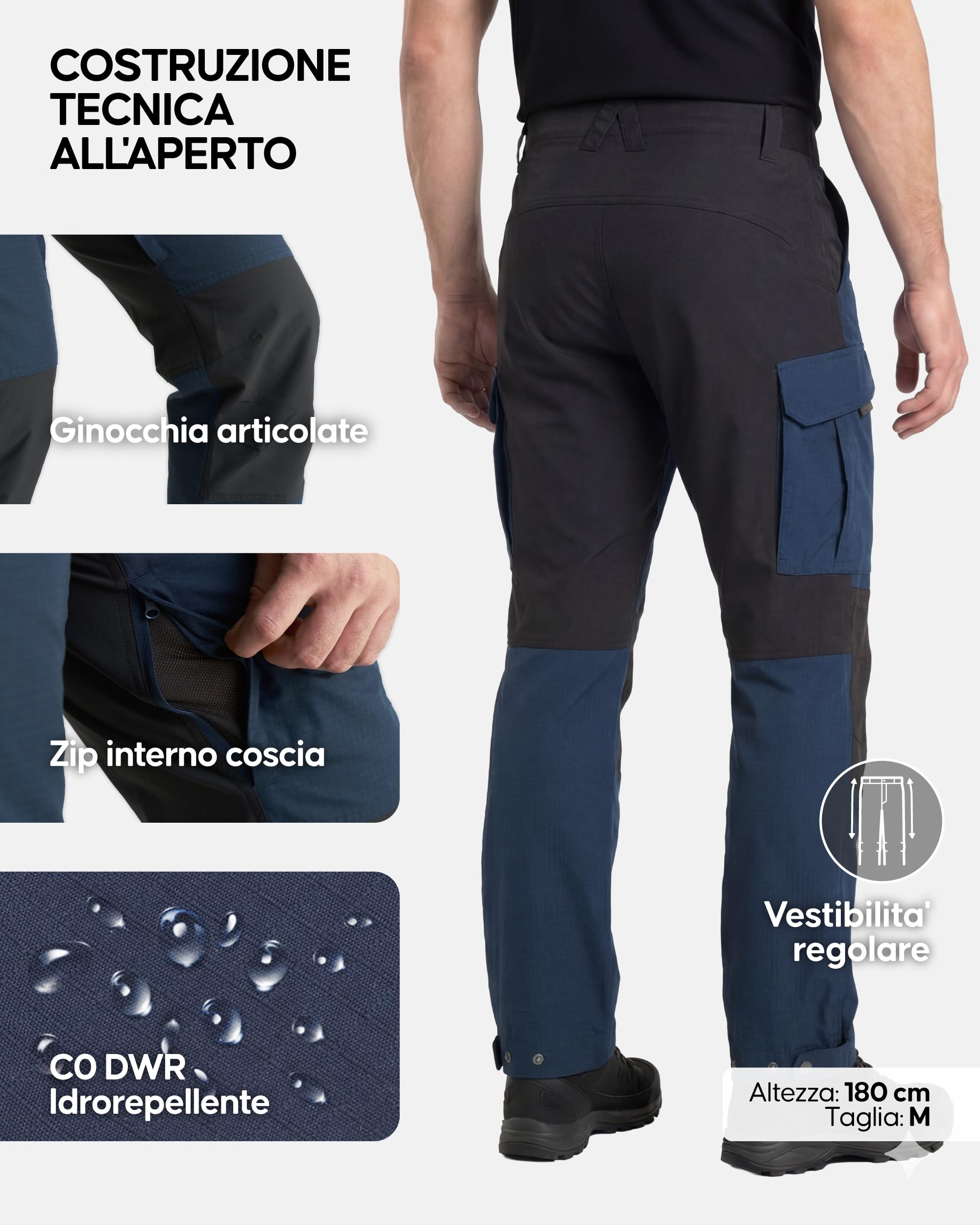 DANISH ENDURANCE Pantaloni Trekking Uomo, Pantaloni da Lavoro Anti- Pioggia per Escursionismo, Impermeabili e Termici, vestibilità Regolare,