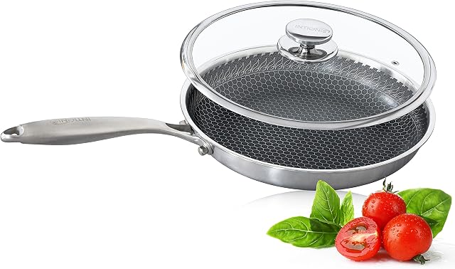 Frying Pan with Oven-Safe Lid - Anti Scratch LASER Engraved non stick , Home Essentials - Sautéing, Roasting, Broiling - 28cm Aluminium Stainless-Steel Skillet , German Non-Stick Shield Technology