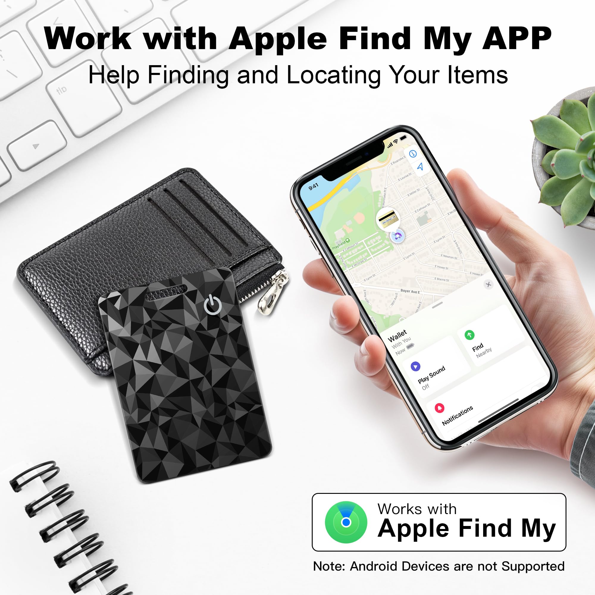 Tarjeta de seguimiento de cartera para Apple Find My (solo iOS), rastreador Bluetooth ultrafino, buscador de billetera, IP68, impermeable, localizador de artículos delgado para carteras, llaves