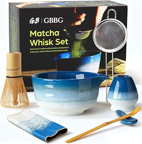 Juego de batidor de matcha, juego de matcha de cerámica, cuenco de matcha, batidor y soporte de matcha, cuchara de bambú, soporte para cucharada,