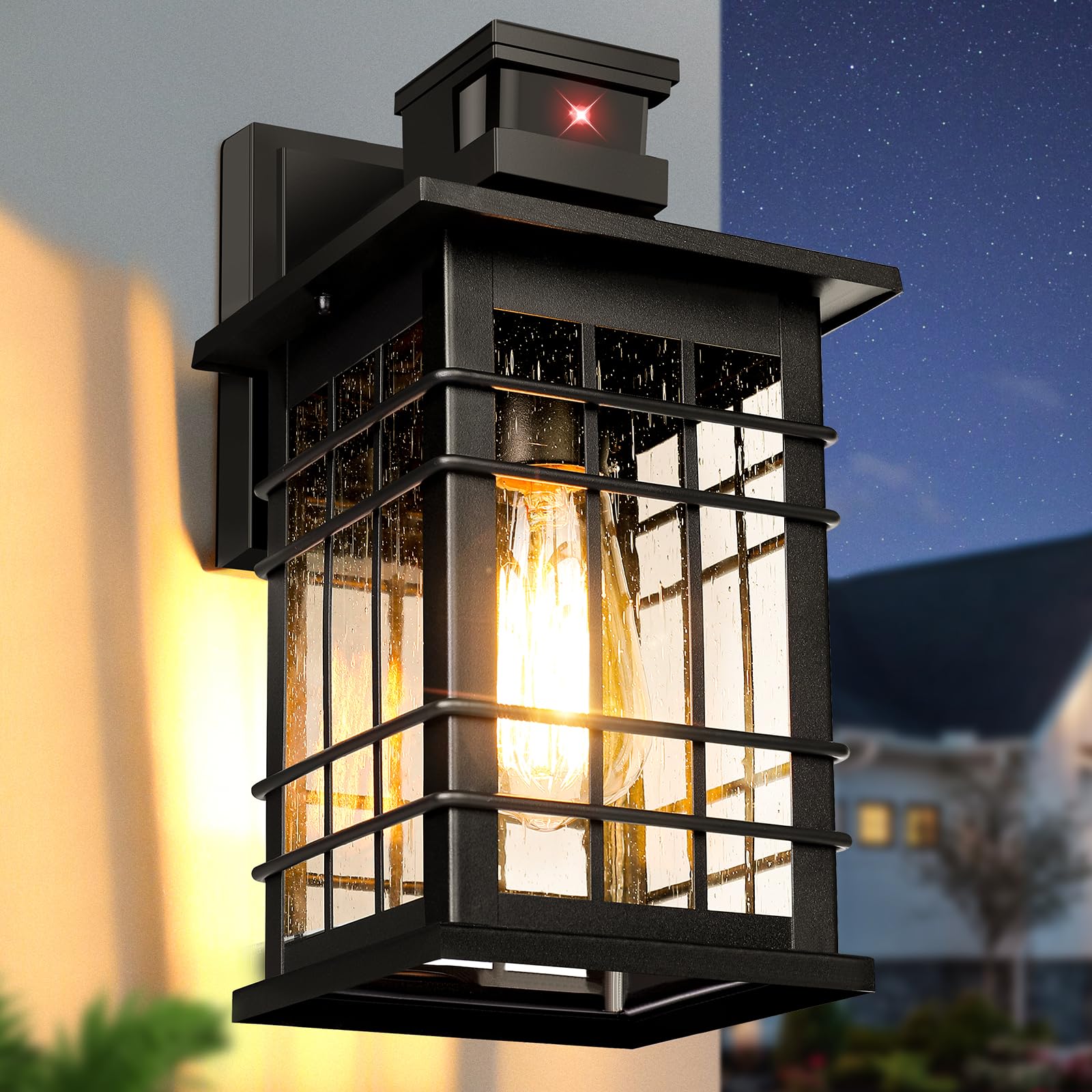 Exterior Motion Light Motion Sensor Outdoor Wall Light - Dusk To Dawn Porch  Lighting With 3 Modes, Black Sconce Motion Lights For Outside, image size:1600x1600