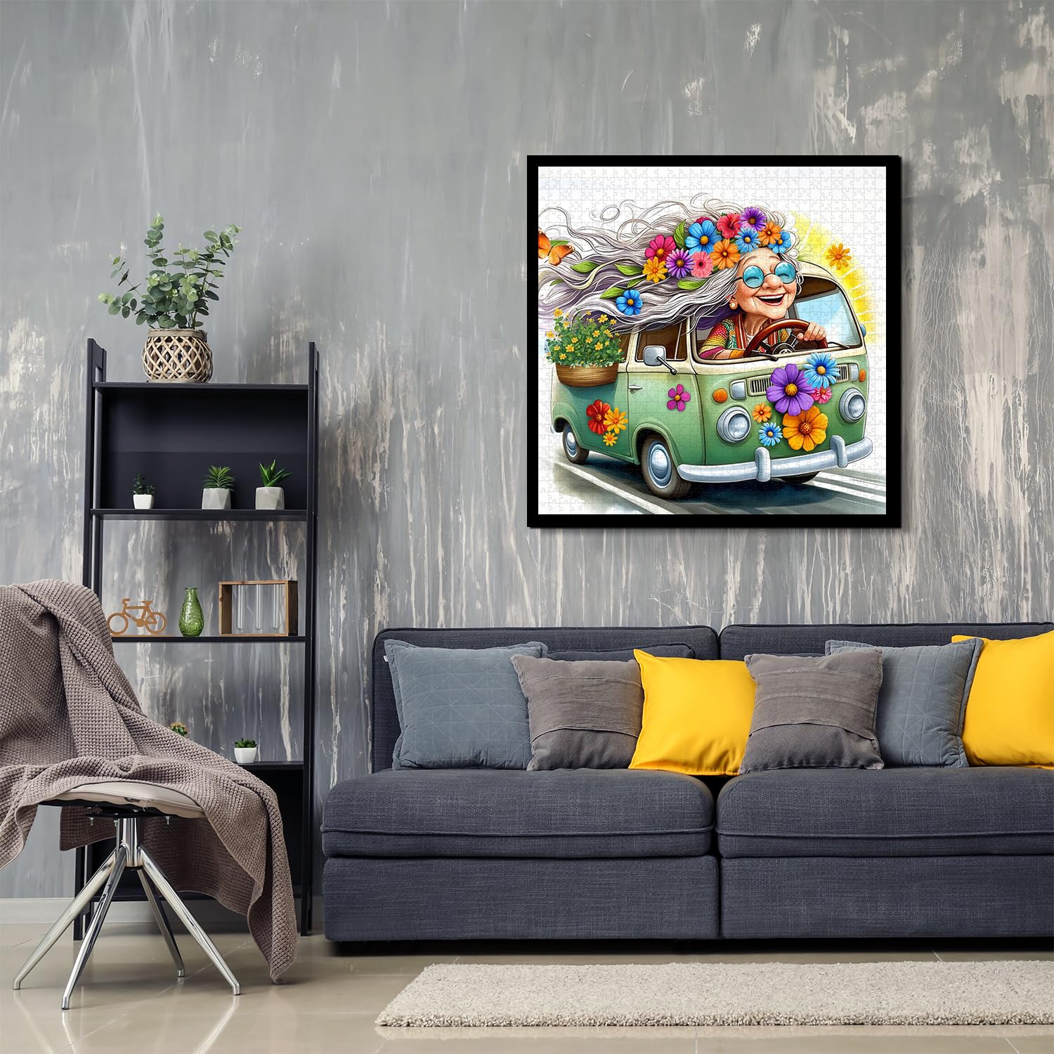 1000 Piece Daisy Flower Field Jigsaw Puzzle - Whimsical Grandma Cartoon Art, Colorful Floral Game - View #10