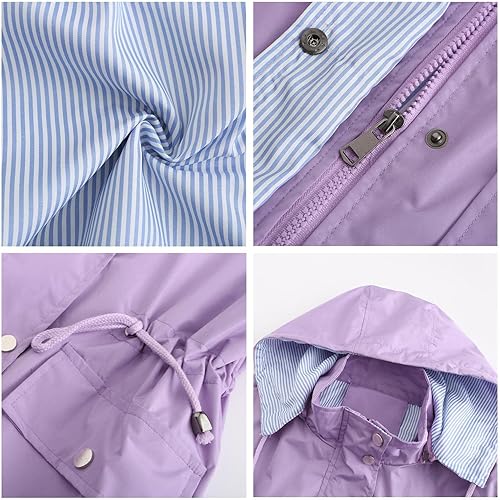 Miniatura 5 de MODFUL Chaquetas ligeras para mujer, chaqueta impermeable para lluvia, rompevientos, gabardinas al aire libre con capucha