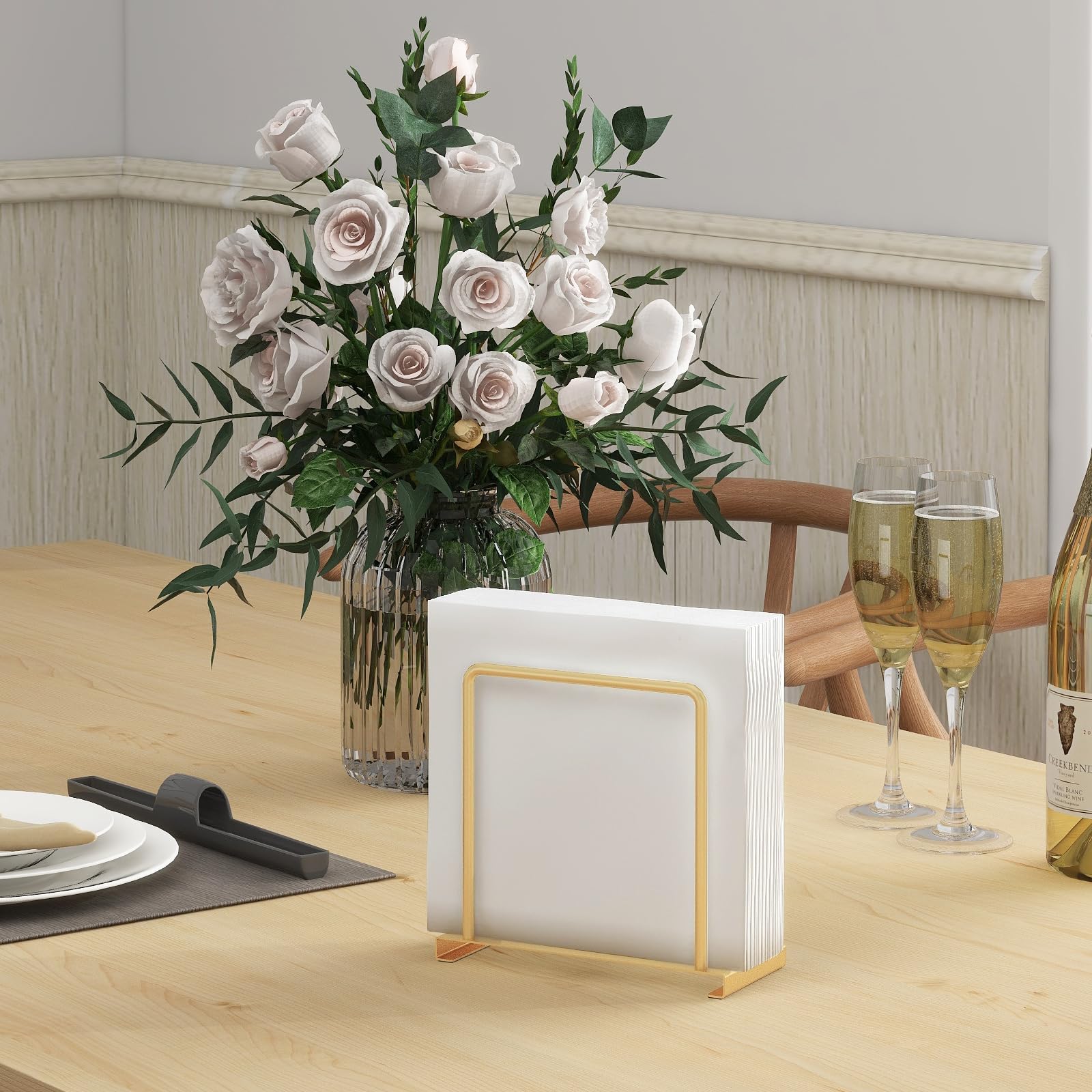 STWWO Napkin Holder for Table Metal Napkin Holder Modern Black Paper Cocktail Napkins Dispenser Standing Paper Napkin Storage for Kitchen Dining Table Decor Golden - Image 2