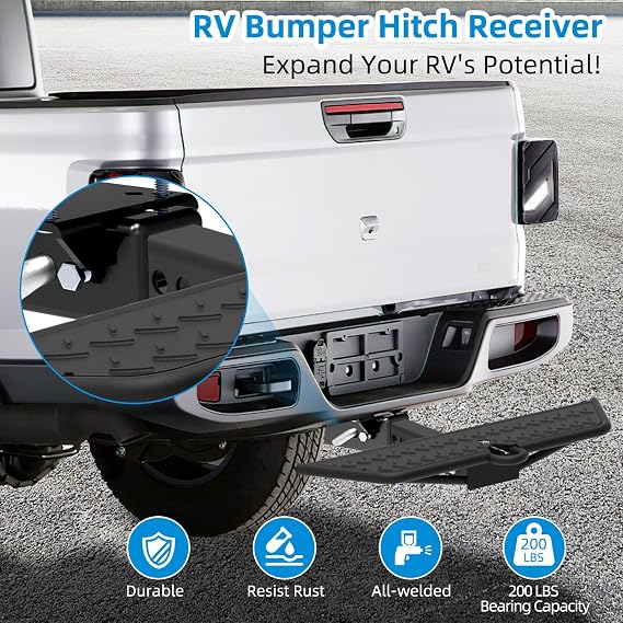 Bolt-On RV Hitch Receiver - 2 Adapter for 3-4 Camper Beams, 200lbs Reinforced Cargo Rack & Bike Mount