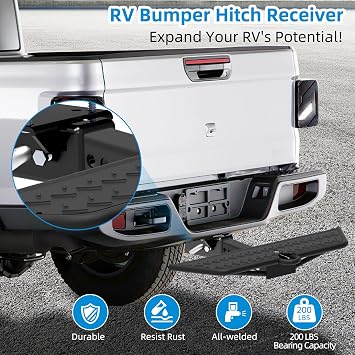 Bolt-On RV Hitch Receiver - 2 Adapter for 3-4 Camper Beams, 200lbs Reinforced Cargo Rack & Bike Mount