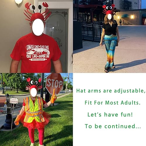 Miniatura 5 de Sombrero de cangrejo de 3 piezas, sombrero de cangrejo 3D, divertido sombrero de mariscos con garras, disfraz de animales, sombreros para adultos,