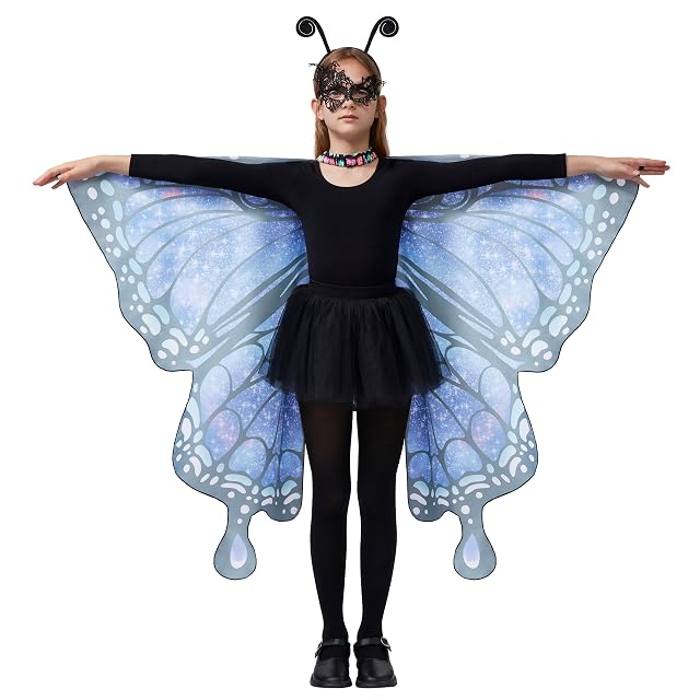 Foto 6 de 6 de Spooktacular Creations Disfraz de mariposa estrellada azul para niña, juego de alas con chal