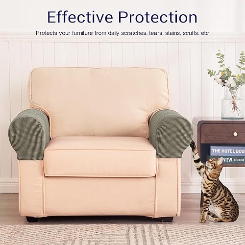 Miniatura 5 de SUBRTEX Fundas elásticas para reposabrazos de elastano para sillas, sofá, sillón, fundas para sofá reclinable con pasadores giratorios, 2 unidades