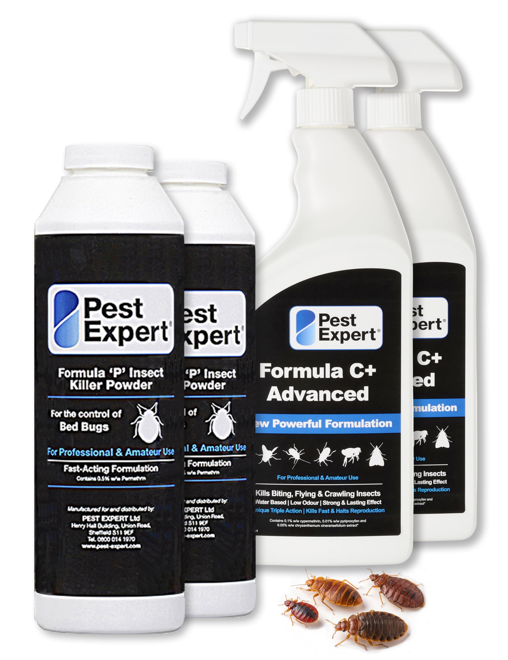Formula C+ Bed Bug Killer Spray 2 x 1ltr & Bed Bug Killer Powder 2 x 300g - Fast-Acting & Long-Lasting Treatment for Insects, Eggs & Larvae – Max Strength Control Approved for Amateur Use