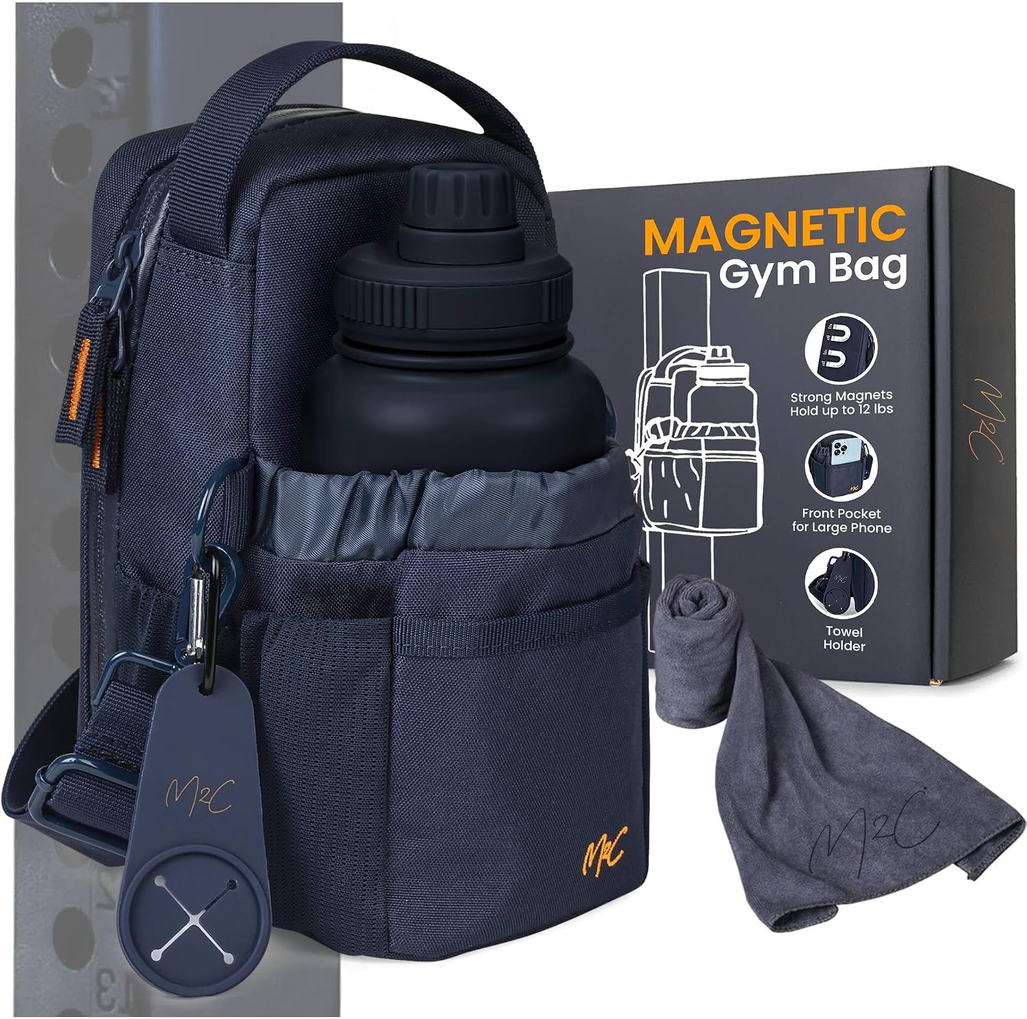 M2C® Premium Magnetic Gym Bag, Attaches to Gym Equipment, Holds 12 lbs