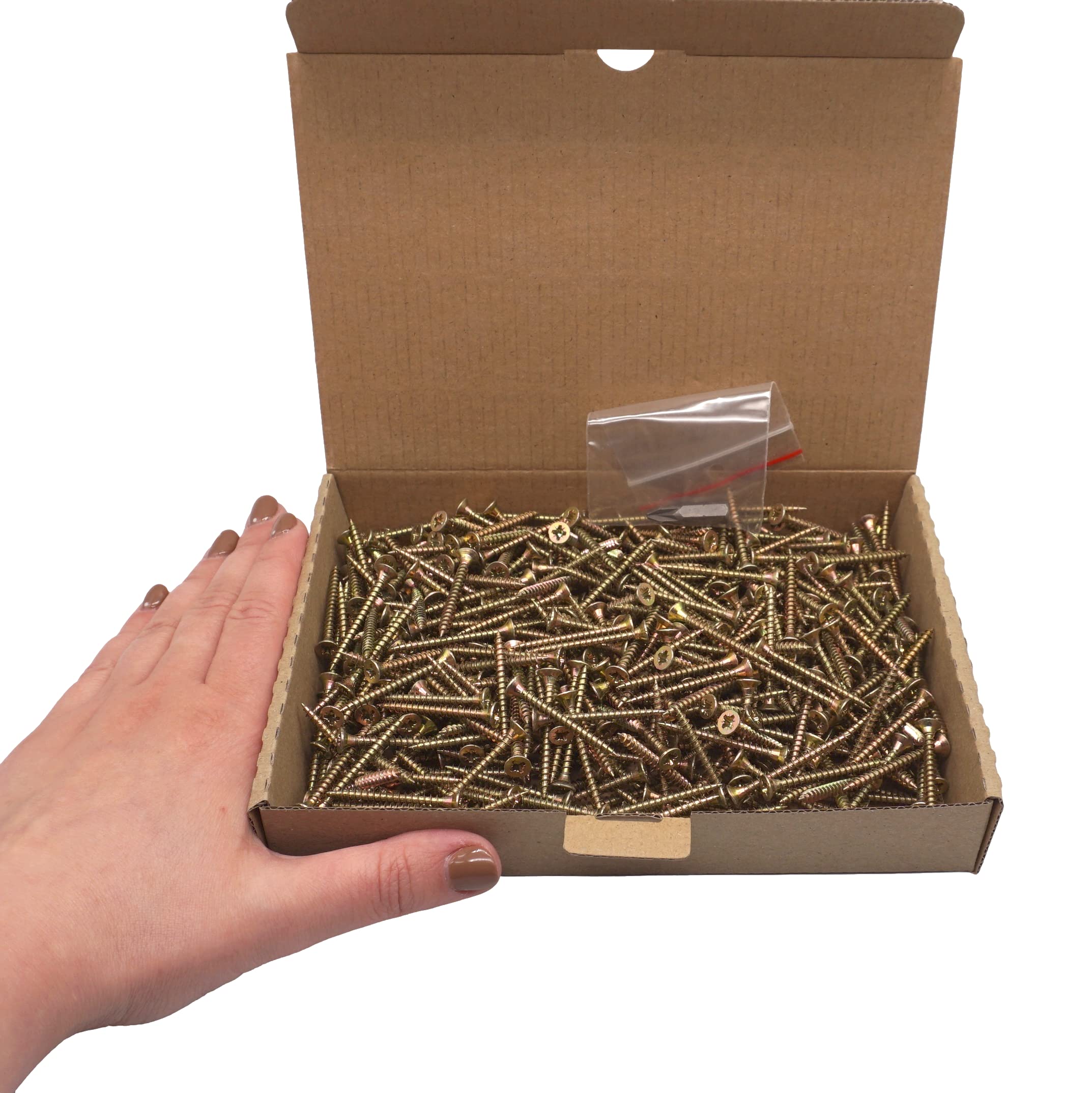 (Pack of 500 pcs) Yellow Zinc Plated Steel 3.5 x 35 mm Wood Screws, Chipboard Screws, Universal Pozi-Drive Screw, Countersunk Head (500, 3.5 x 35 mm) - Image 3