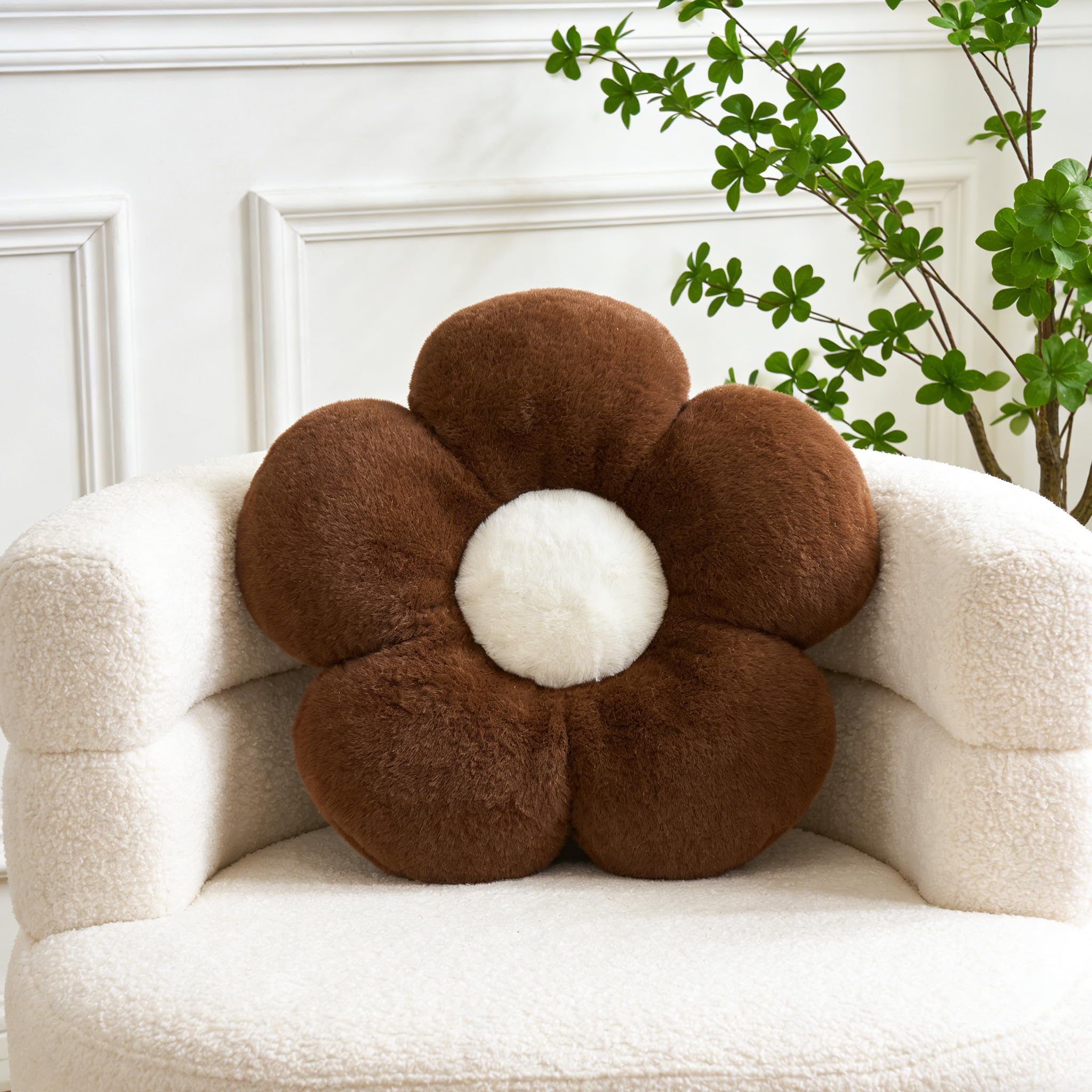 Kcvvcr Flower Pillow, Cute Decorative Flower Shaped Throw Pillow (B-Brown, 14.9 Inch)