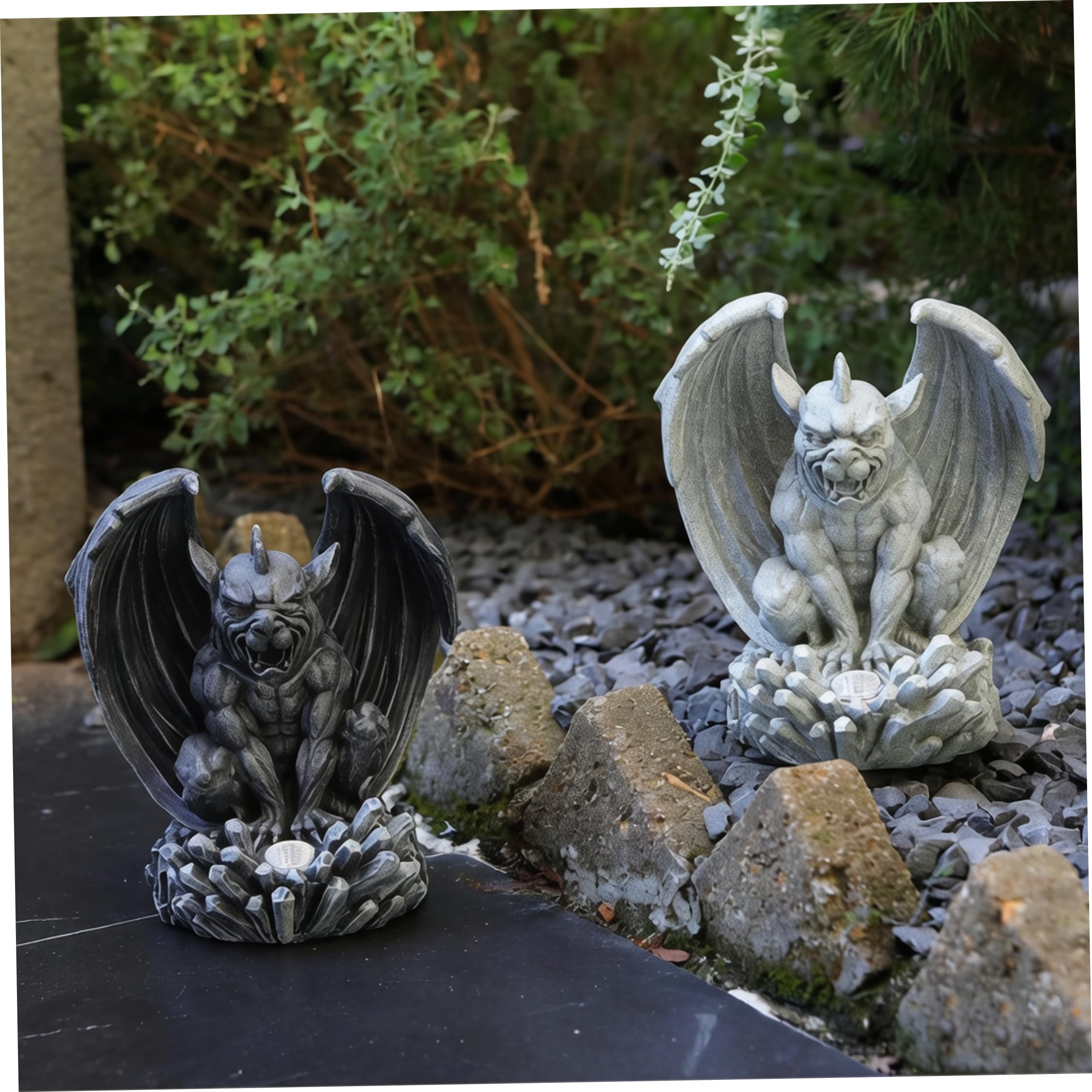 Luci per statuette da esterno, confezione da 2 statue di gargoyle di Halloween ad energia solare