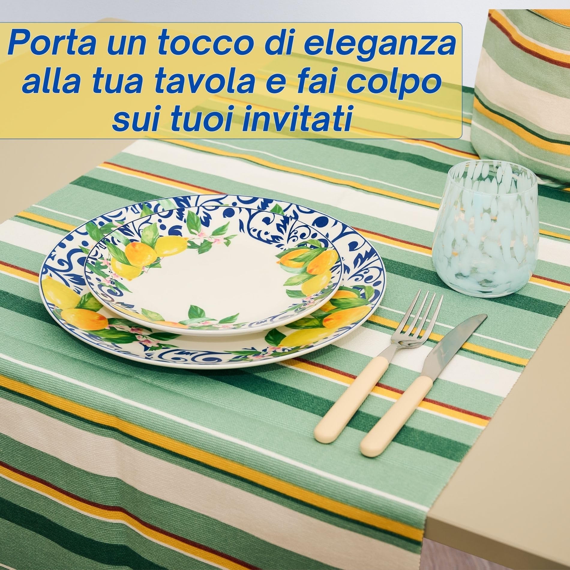 NAMAI - Servizio Piatti 6 Persone, Porcellana Resistente, Adatti in Lavastoviglie e Microonde, Colori Vivaci, Set Piatti 18 Pezzi, Servizio Piatti Colorati, Idea Regalo (Capri)