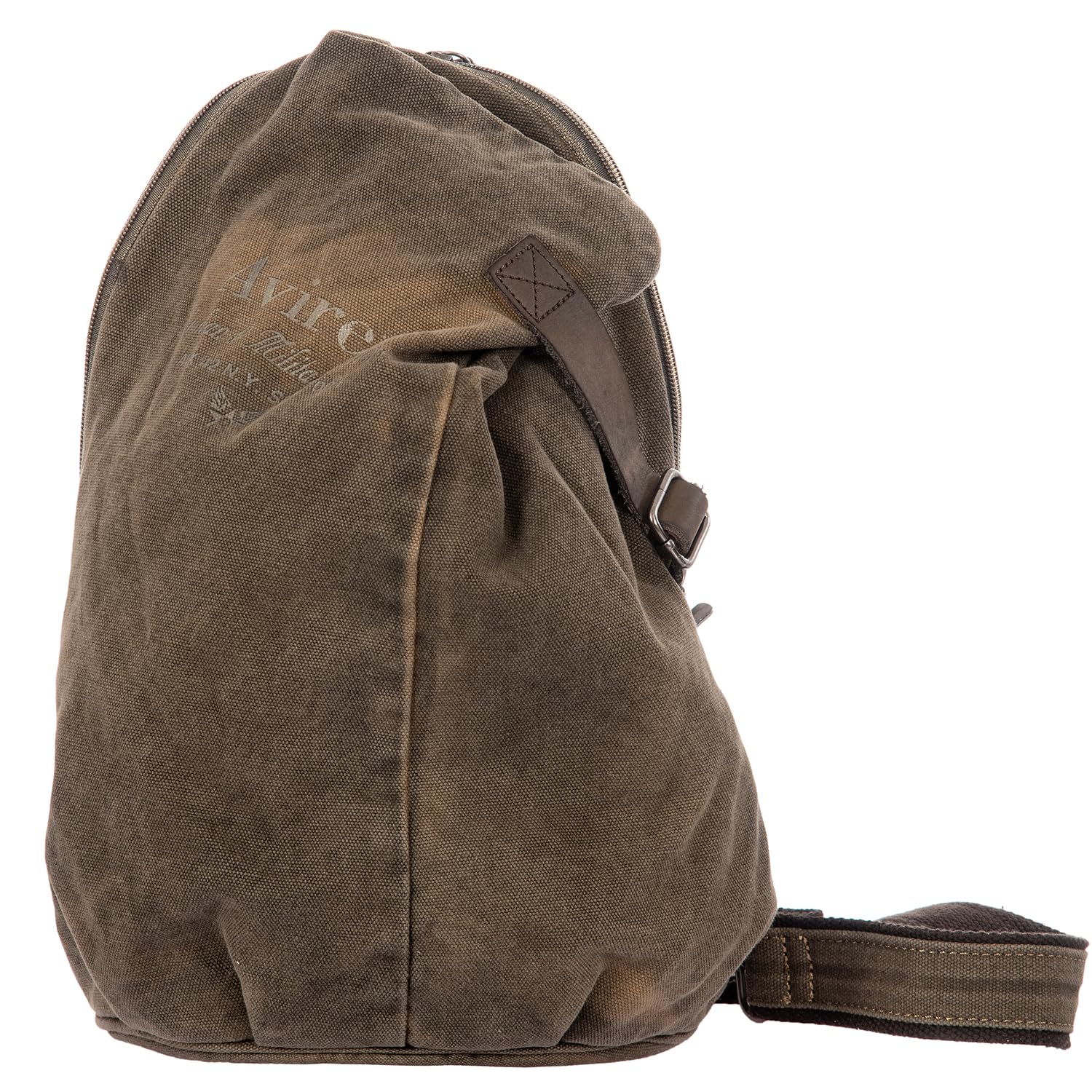 Avirex Monospalla in Canvas e Pelle Bovina Anticata, Tracolla Regolabile con Ampia Apertura, in Stile Militare, Collezione 140506, CNV0P