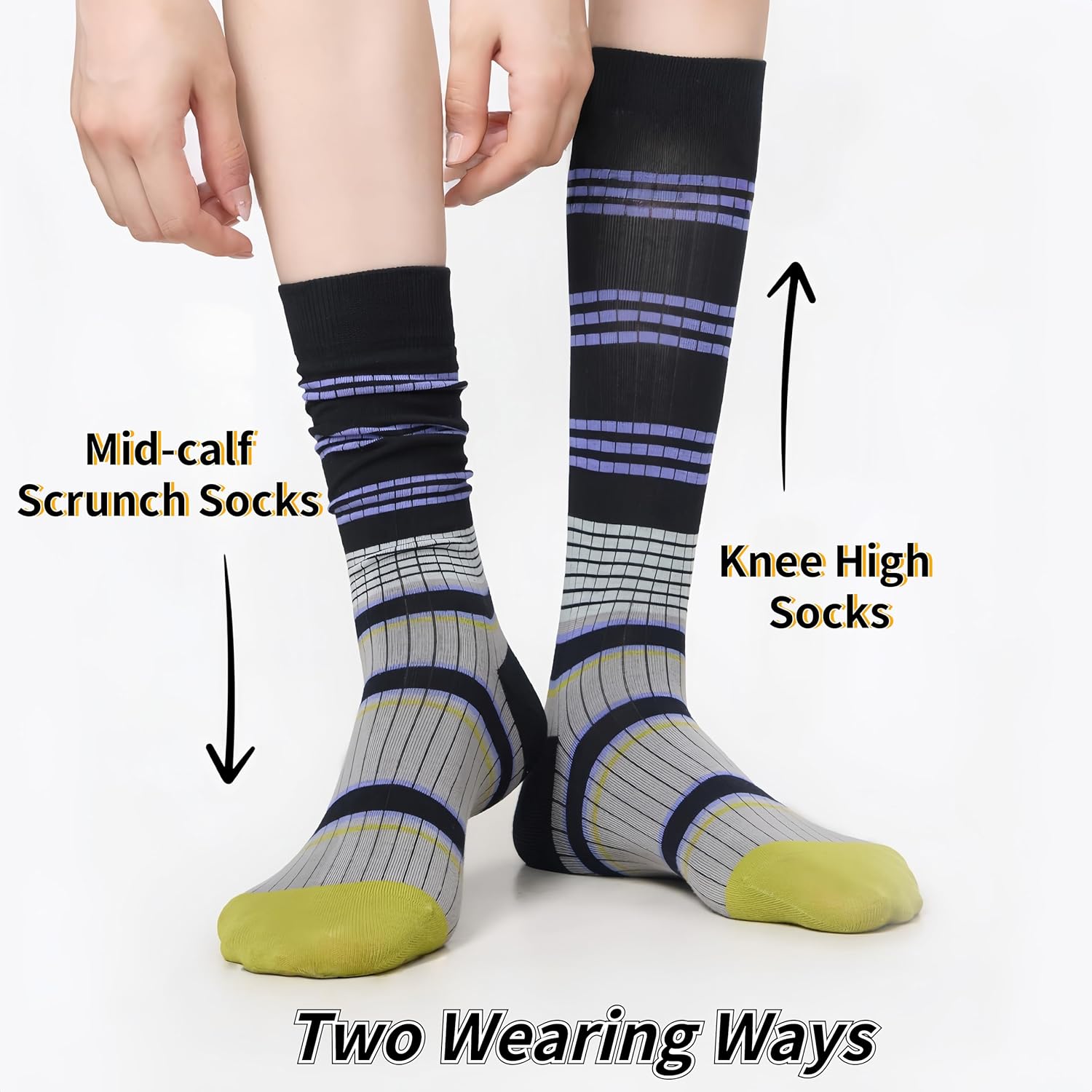 4/5 Pairs Retro Style Colorful Striped Knee High Socks for Women Soft Cotton Stockings for Sports and Daily Wear - Image 3