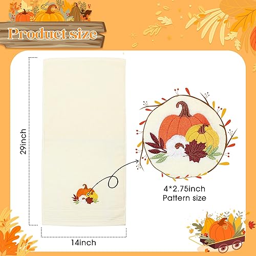 Miniatura 3 de Juego de 2 toallas de mano de Acción de Gracias de otoño, 100% algodón, bordadas con calabaza, decorativas, para baño, cocina, juego de 2, 14 x 29