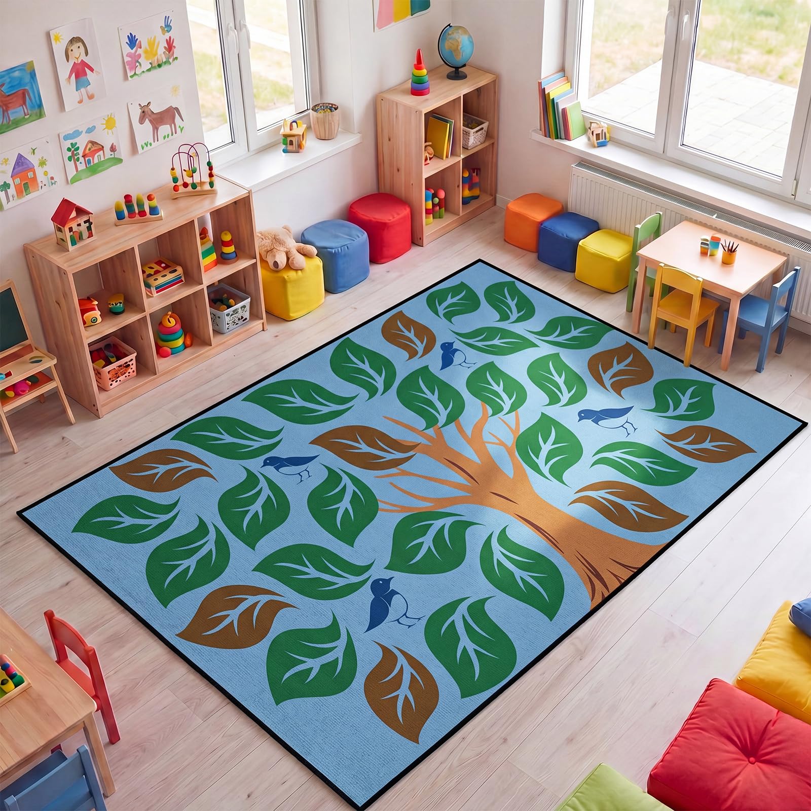Photo 1 of Drydiet 11.8 x 6.6 ft Classroom Rug Elementary Daycare Larg Rug Nature Tree