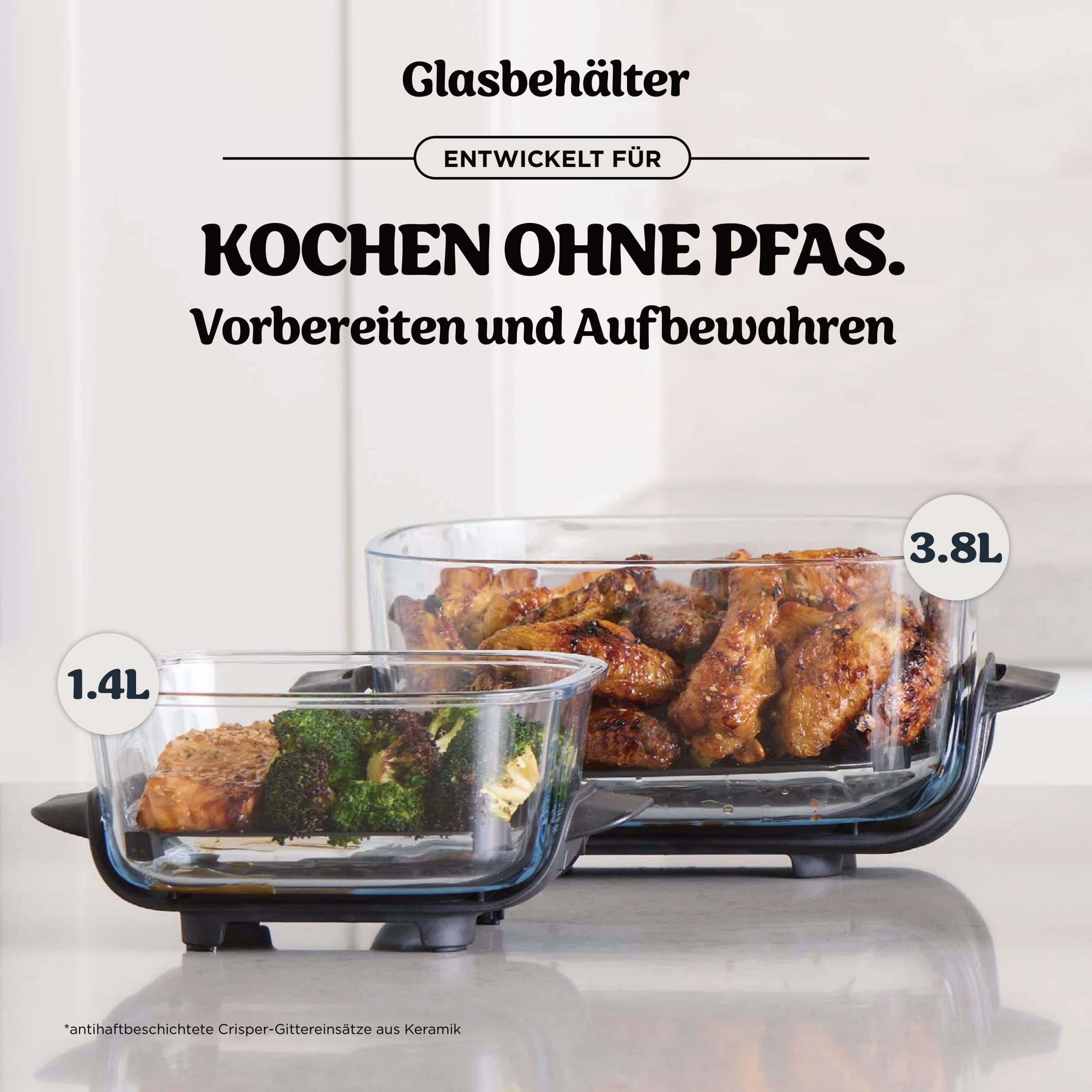 Ninja CRISPi Tragbare Heißluftfritteuse 3,8 l & 1,4 l 4-in-1 Heißluftfrittieren Braten Aufknuspern 1700 W Weiß FN102EU