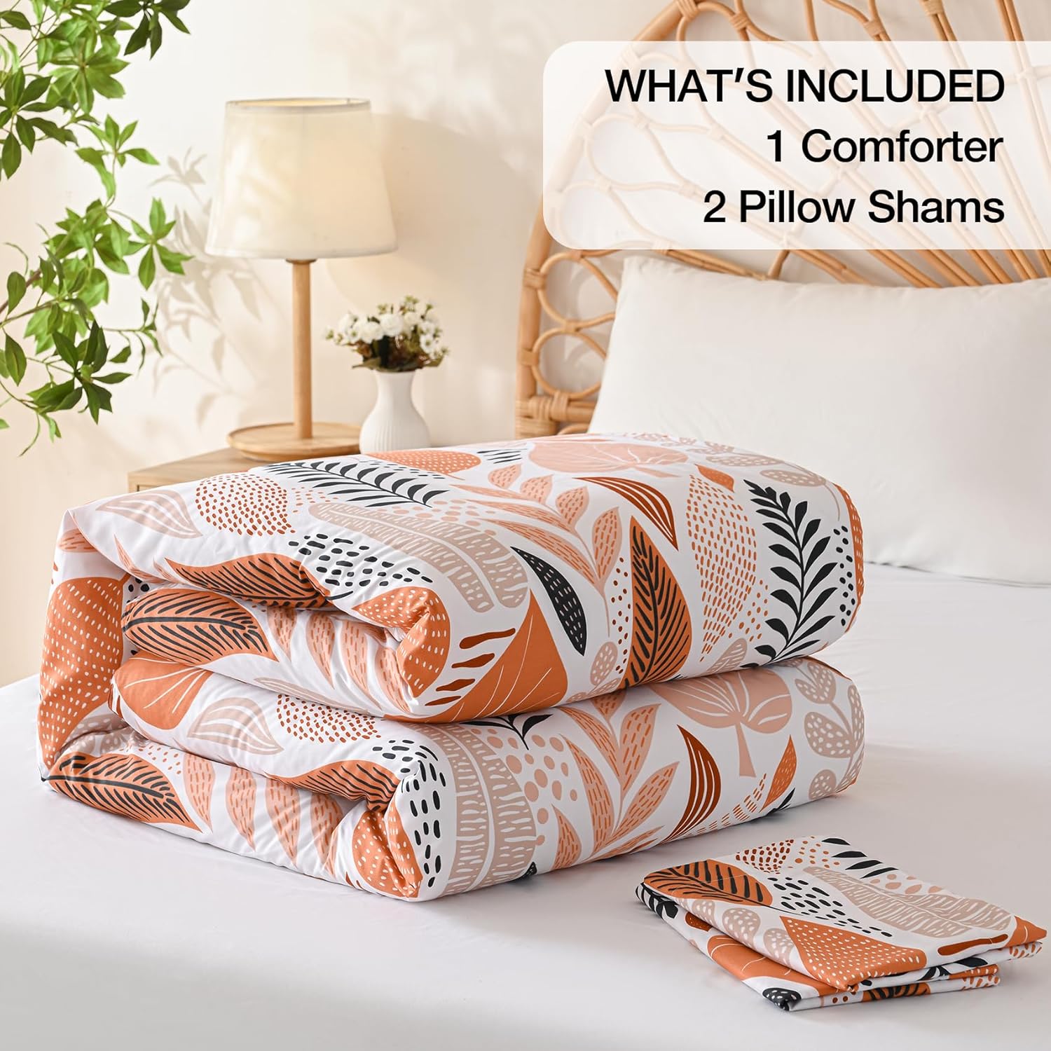 Yibeizi Queen Comforter Set, Cooling Lightweight Summer Bedding Comforter Sets, Boho Botanical Patterned Soft Breathable All-Season Comforters with 2 Pillow Shams