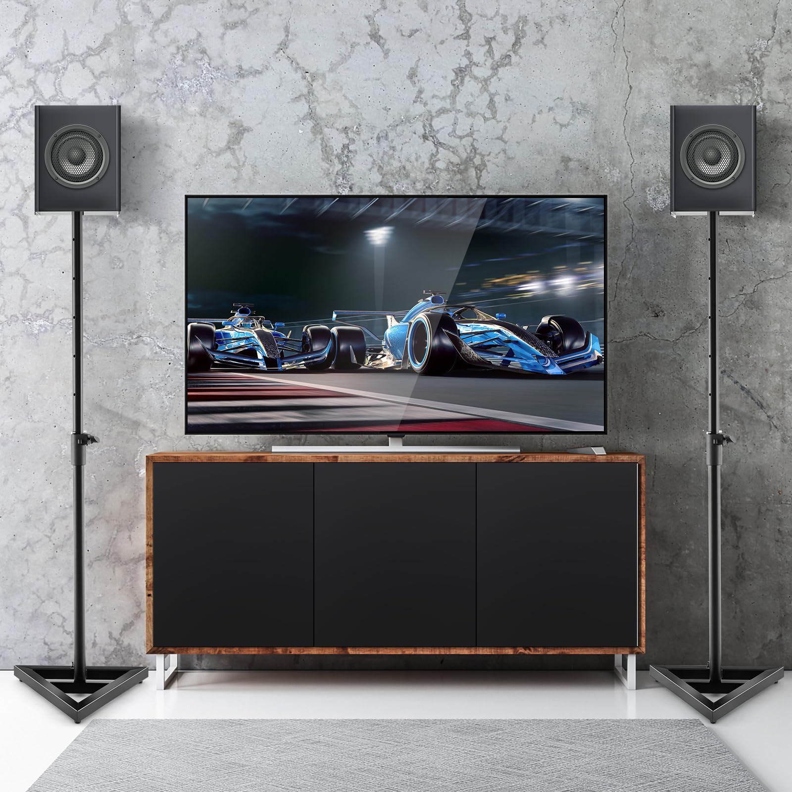 SOARS 2 Piezas Soportes de Altavoz, Regulable en Altura de 97 a 157 cm, Soportes para Monitor de Estudio con Base Triangular, Soporte Acústico de hasta 50 kg, Soporte de Suelo de Metal