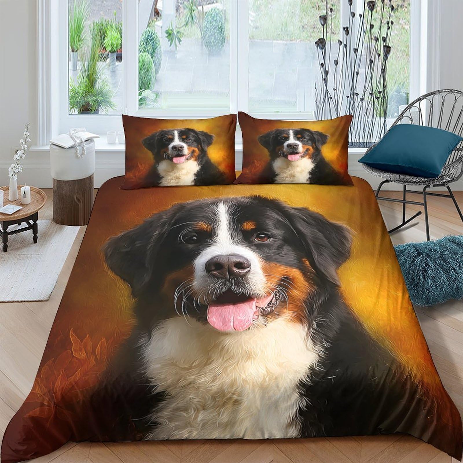 Ctjqhvkz Style-1 3D Printed Bernese Mountain Dog Fitted Sheet Microfiber Soft Anti-Slip Rustic Dog Portrait Mattress Cover Bedroom Decor Single（135X200cm）